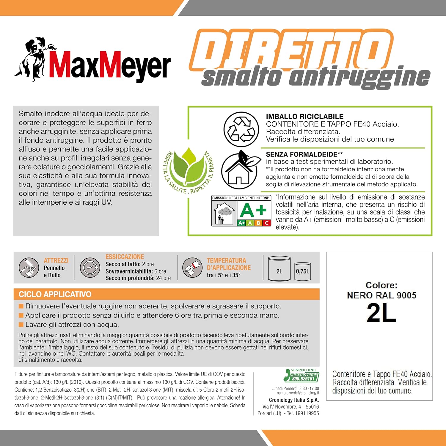 MAXMEYER Diretto Antiruggine Satinato R9005 Nero 2 L - immagine 4