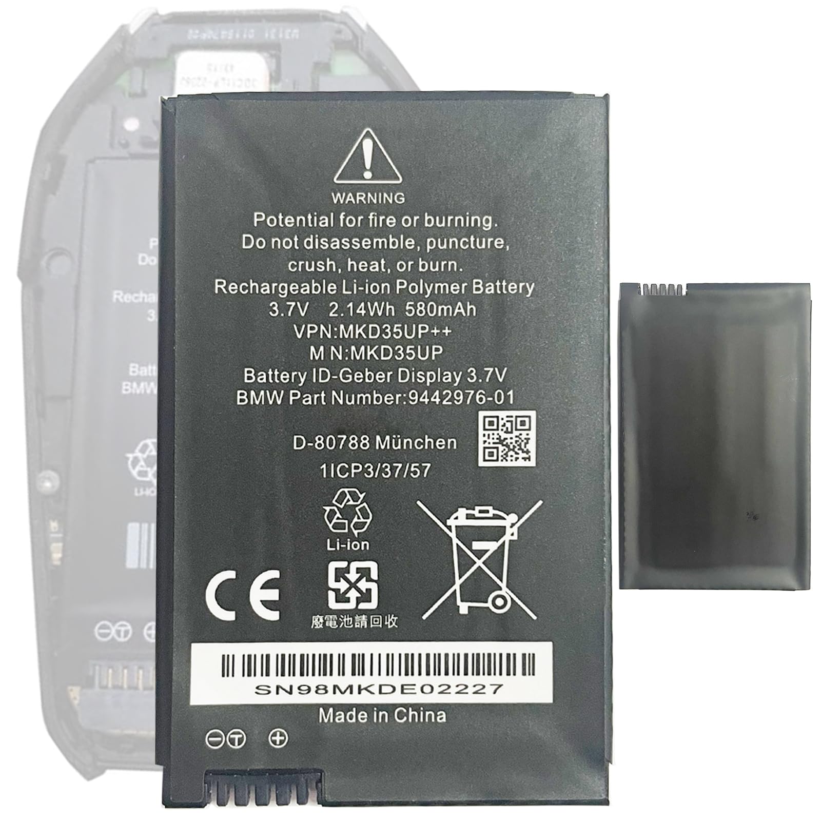 MKD35UP Batteria Ricambio 580 mAh per BMW Remote Key