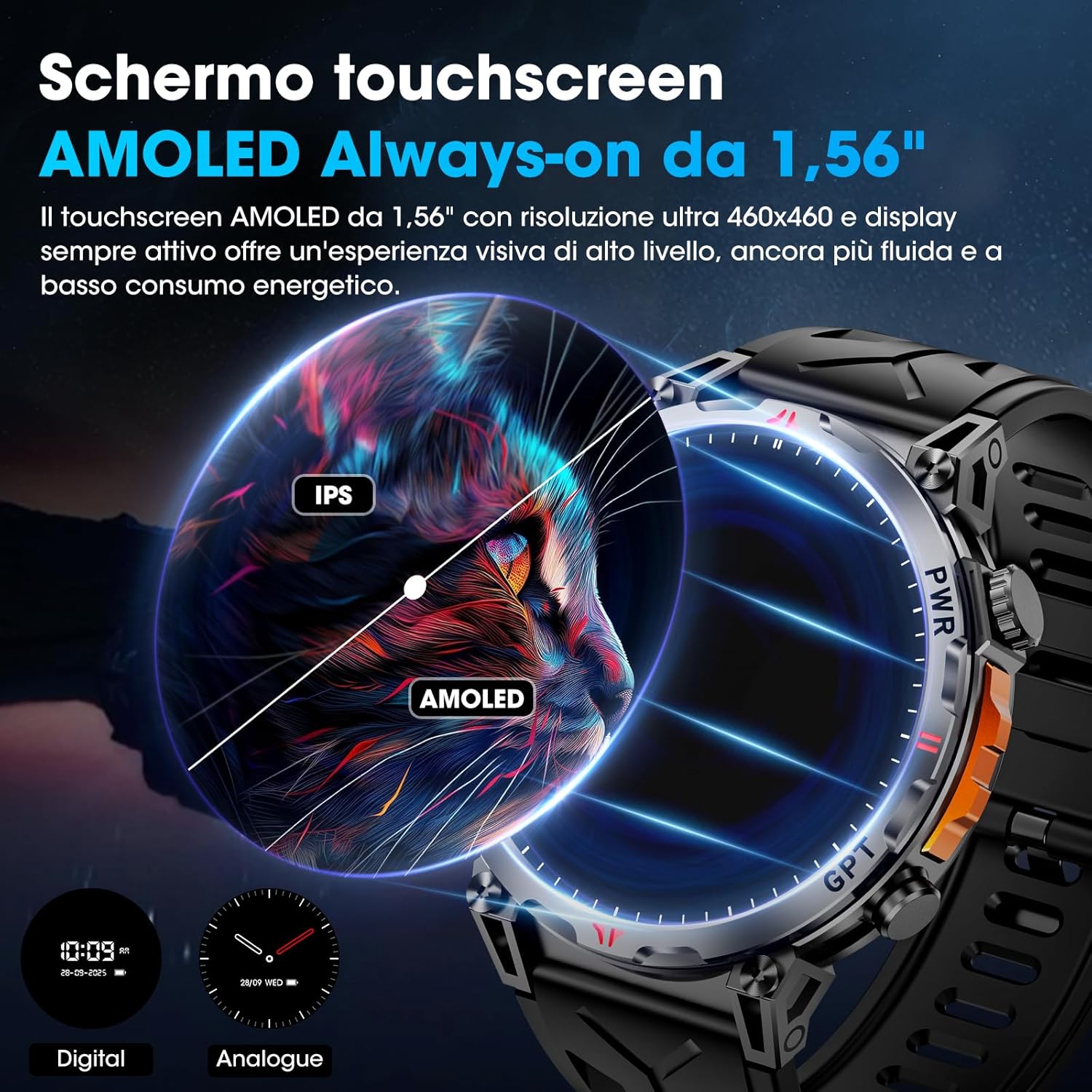 Orologio Smart Militare con GPS/Bussola, Nero - immagine 4