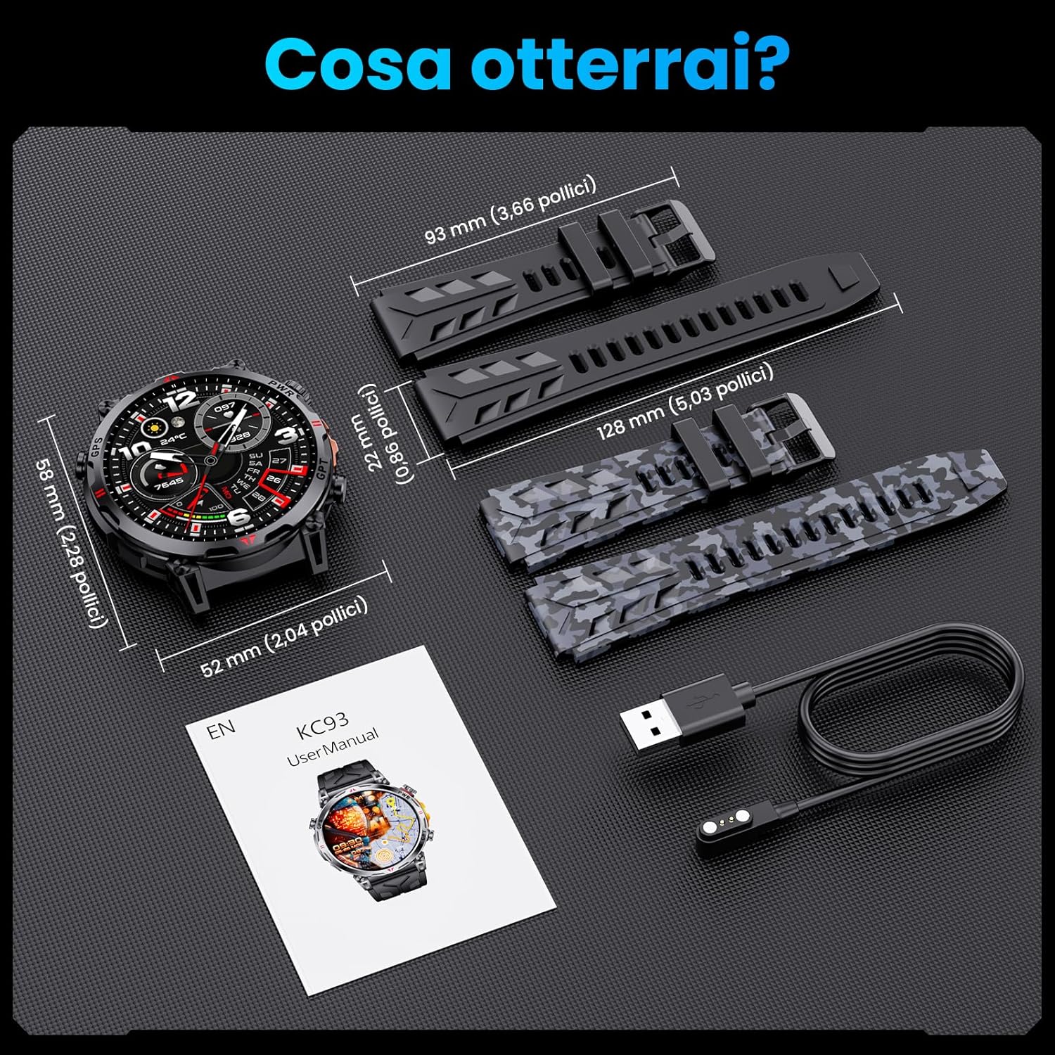 Orologio Smart Militare con GPS/Bussola, Nero - immagine 8