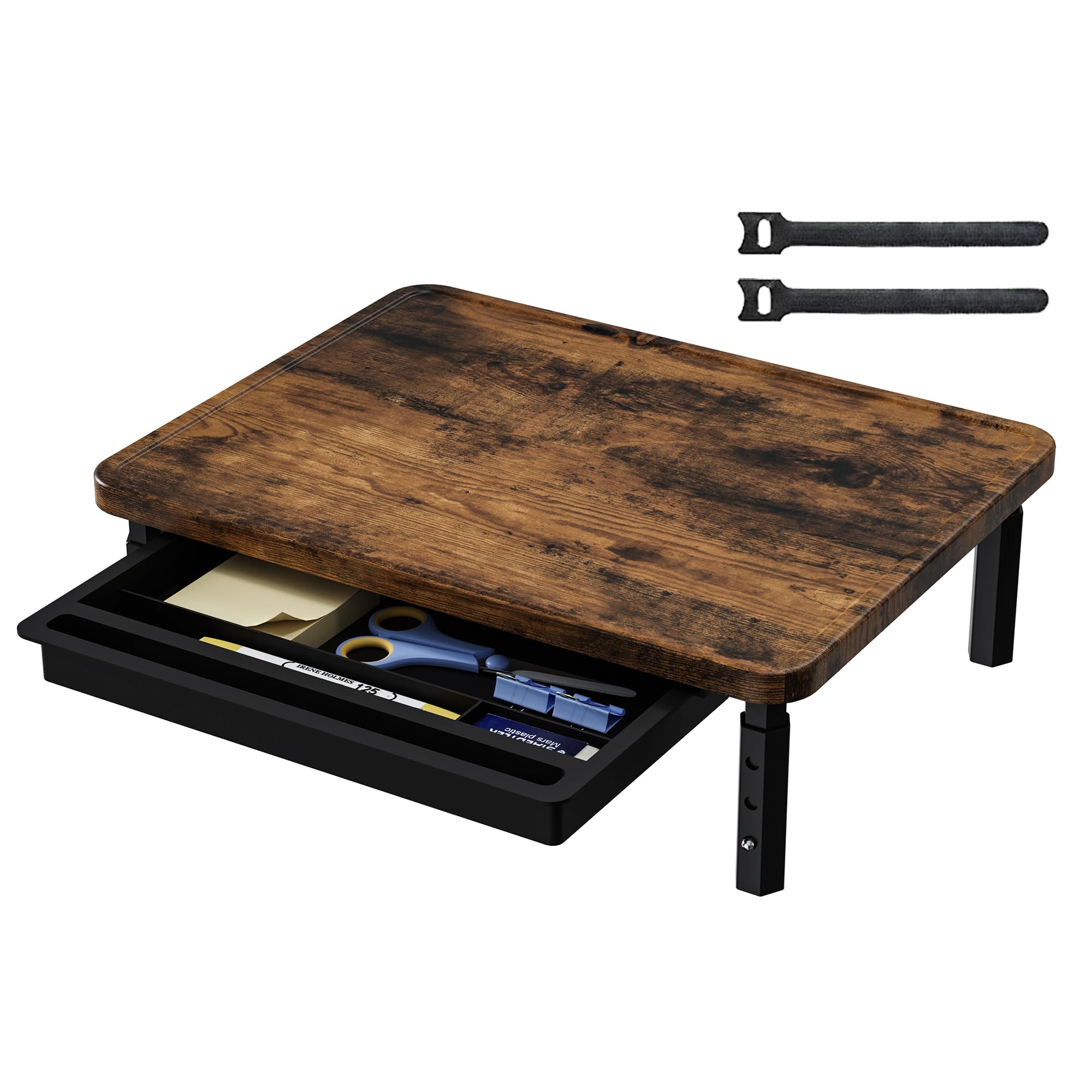 ETHU Supporto per monitor regolabile a 3 altezze, alzata da scrivania in legno con cassetto portaoggetti per monitor e stampante portatile, organizer da scrivania da 37,5 x 28,5 cm, può contenere 25