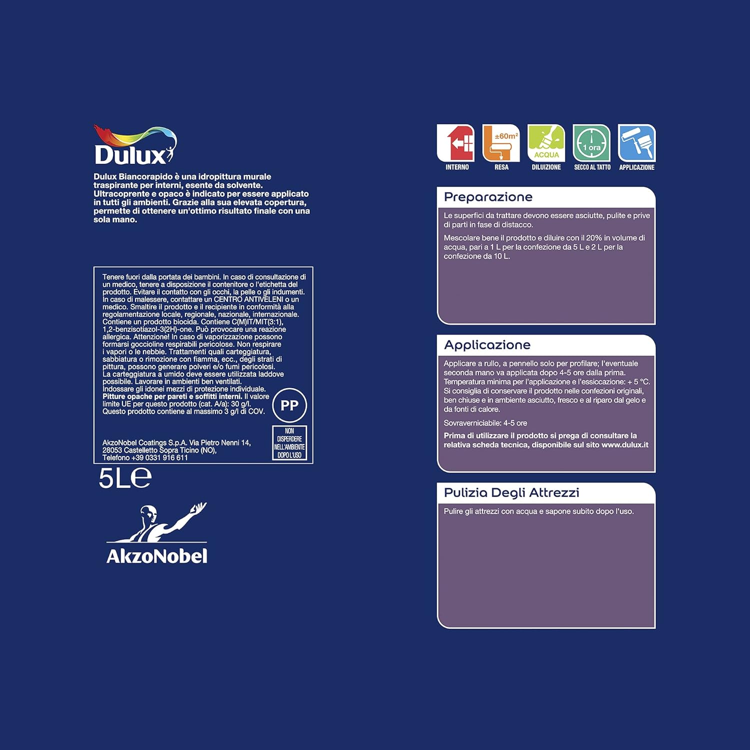 Dulux Biancorapido Pittura Interni a Mano Unica 5 Litri - immagine 2