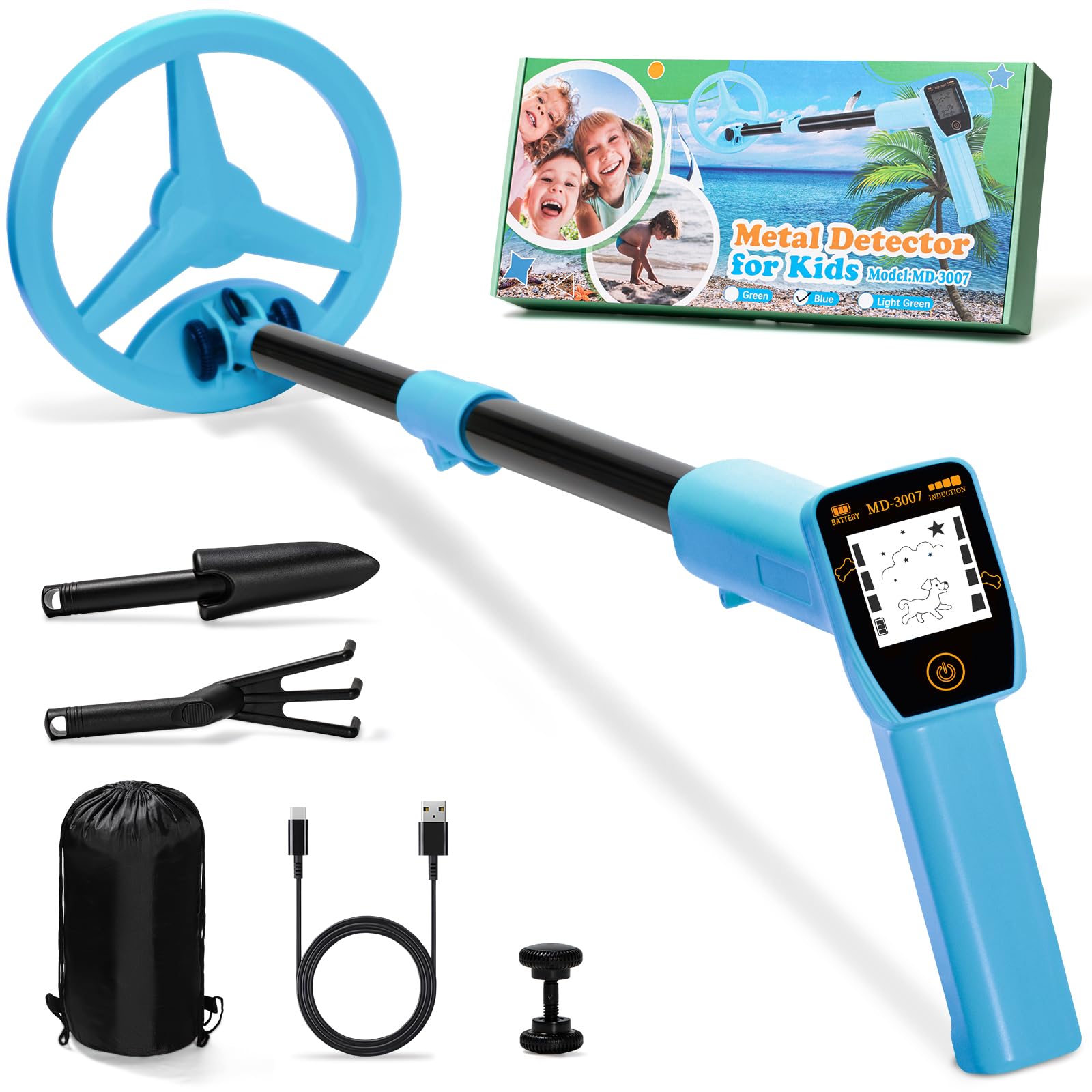 Smofrees Metal Detector Ricaricabile USB per Bambini, Blu