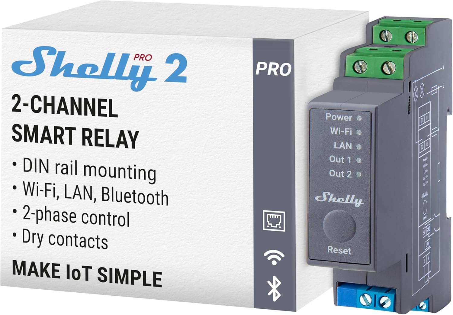 Shelly Pro 2 - Relè Interruttore Smart 2 Canali 25A - immagine 1
