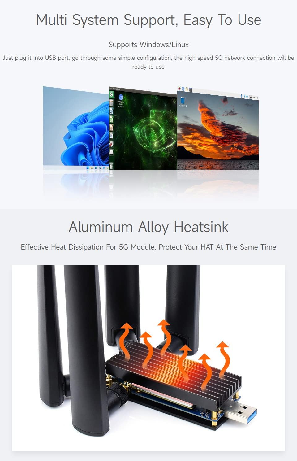 Waveshare USB TO M.2 B KEY Module per 4G/5G, Quad Antenne - immagine 8