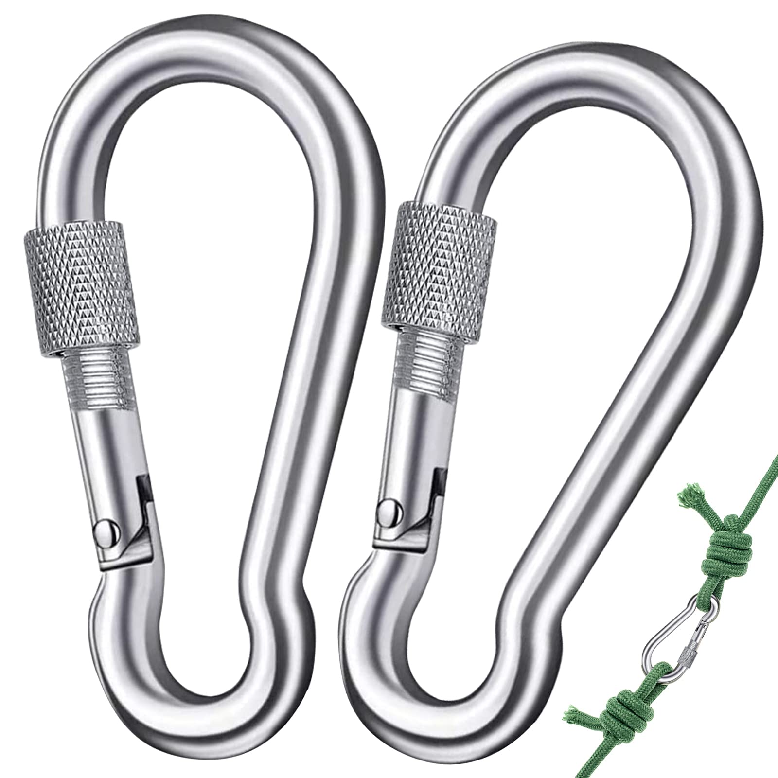 Moschettone a vite super resistente, 304 M8, grande, in acciaio inox, con vite, 80 x 8 mm, moschettone con tappo a vite, capacità di carico 240 kg, per esterni, campeggio, escursionismo
