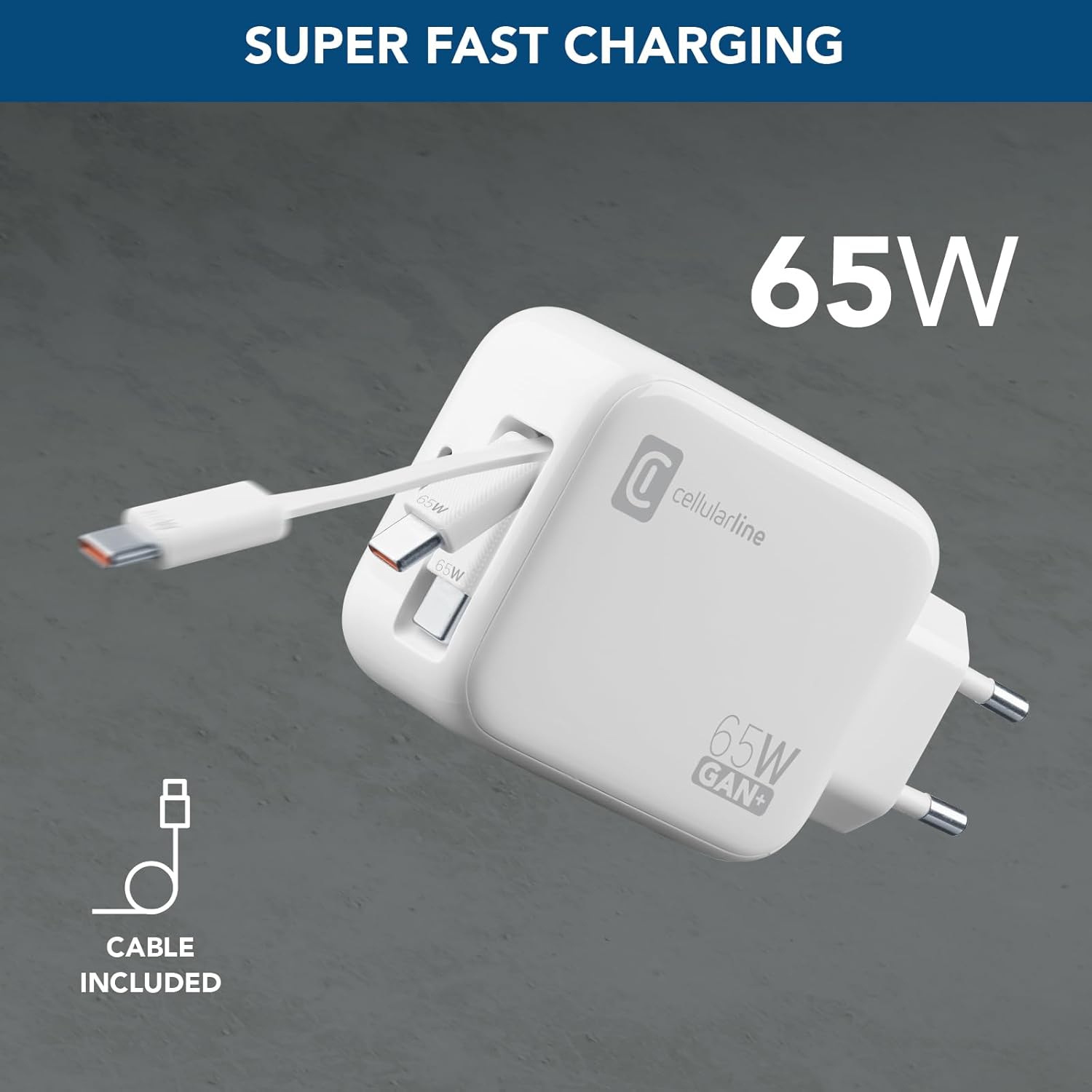 Cellularline Caricabatterie Rete 65W USB-C GaN, Bianco - immagine 2