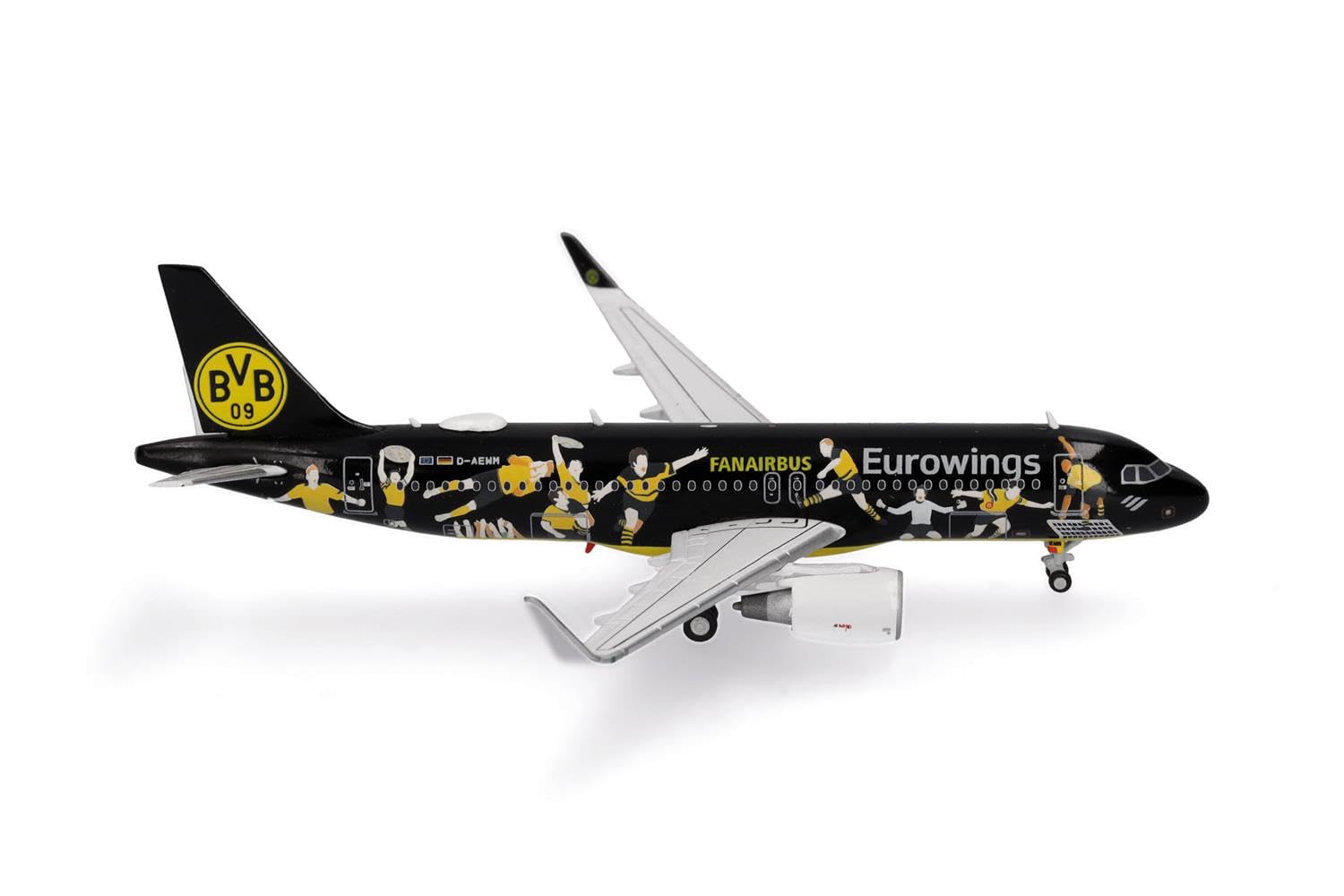 Herpa modello di aereo Eurowings Airbus A320 "BVB Fanairbus" - D-AEWM in scala 1:400 - modello di aereo, pezzo da collezione, miniatura deco, statuetta con supporto in metallo