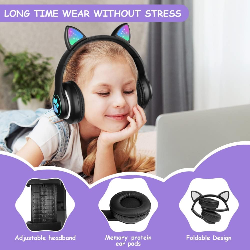 Axfee Cuffie Bluetooth per Bambini con Orecchie di Gatto - immagine 5