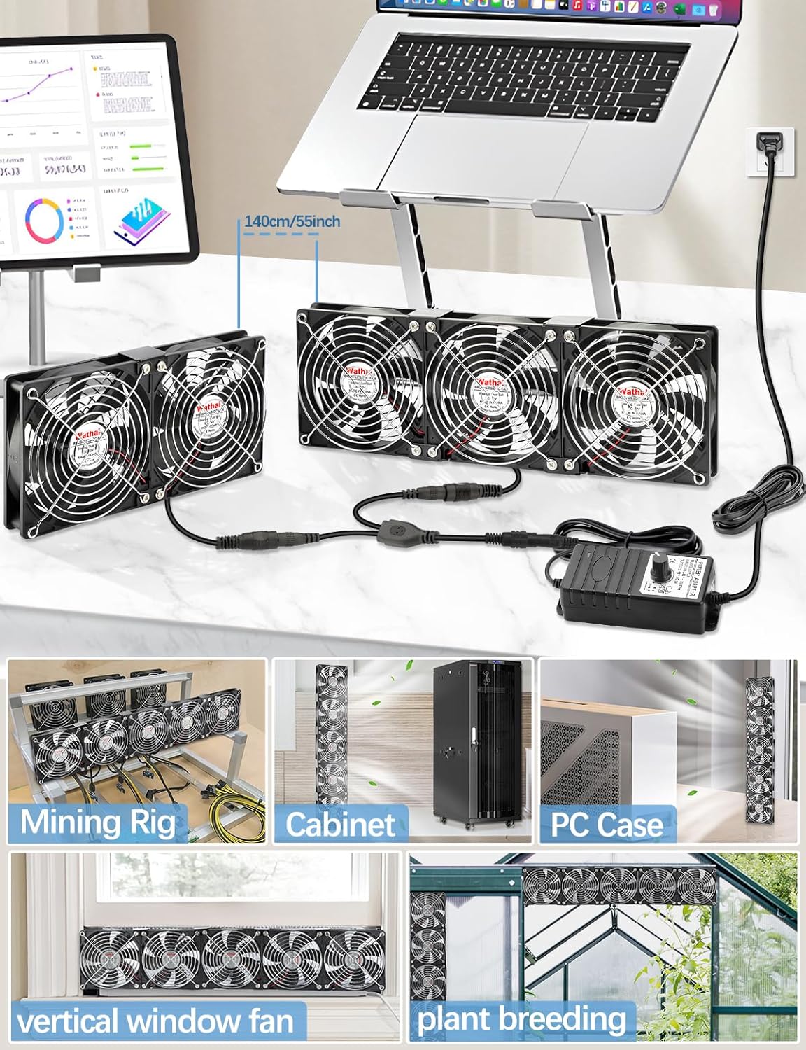 Wathai 5 Ventole Computer 120mm Doppia Palla - immagine 2