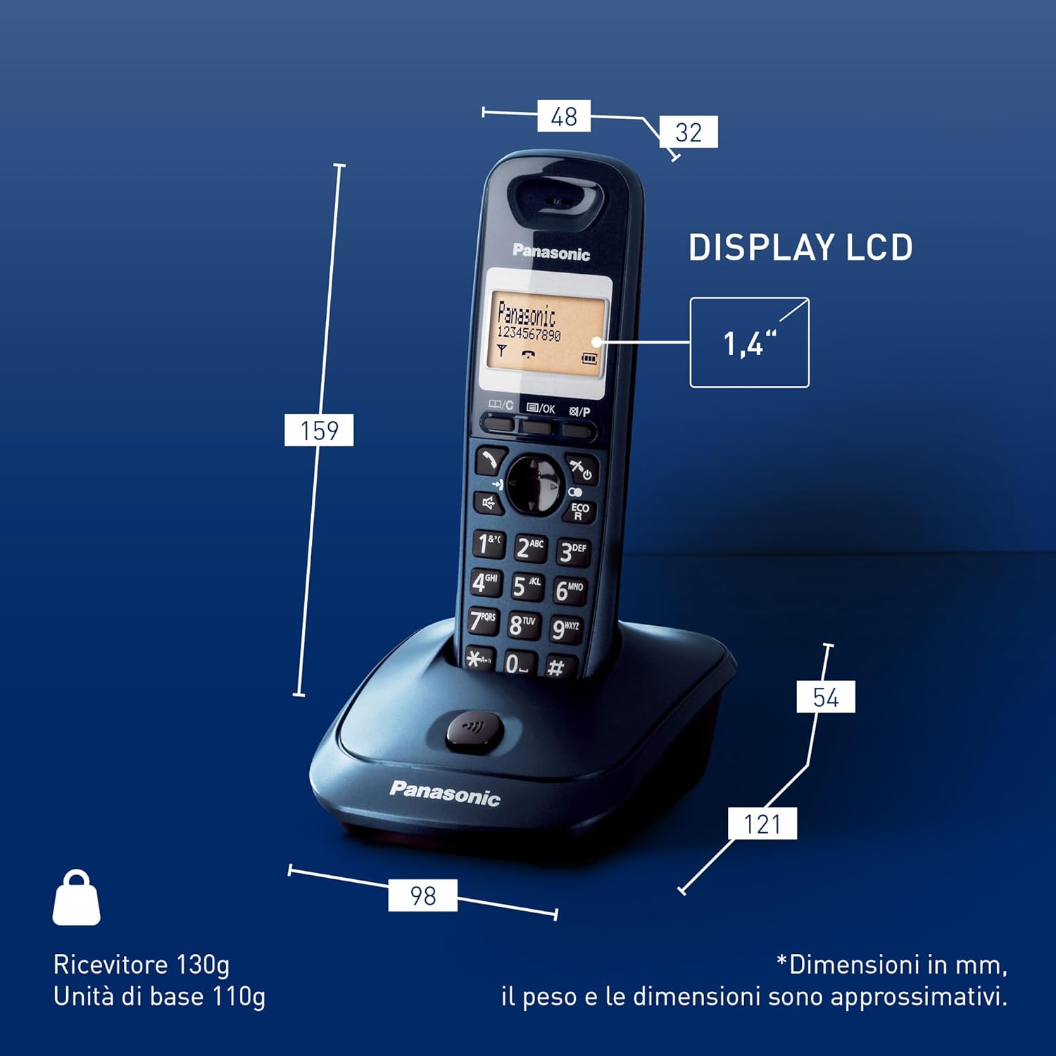 Panasonic KX-TG2511JTC - Telefono Cordless DECT, Blu Petrolio - immagine 6