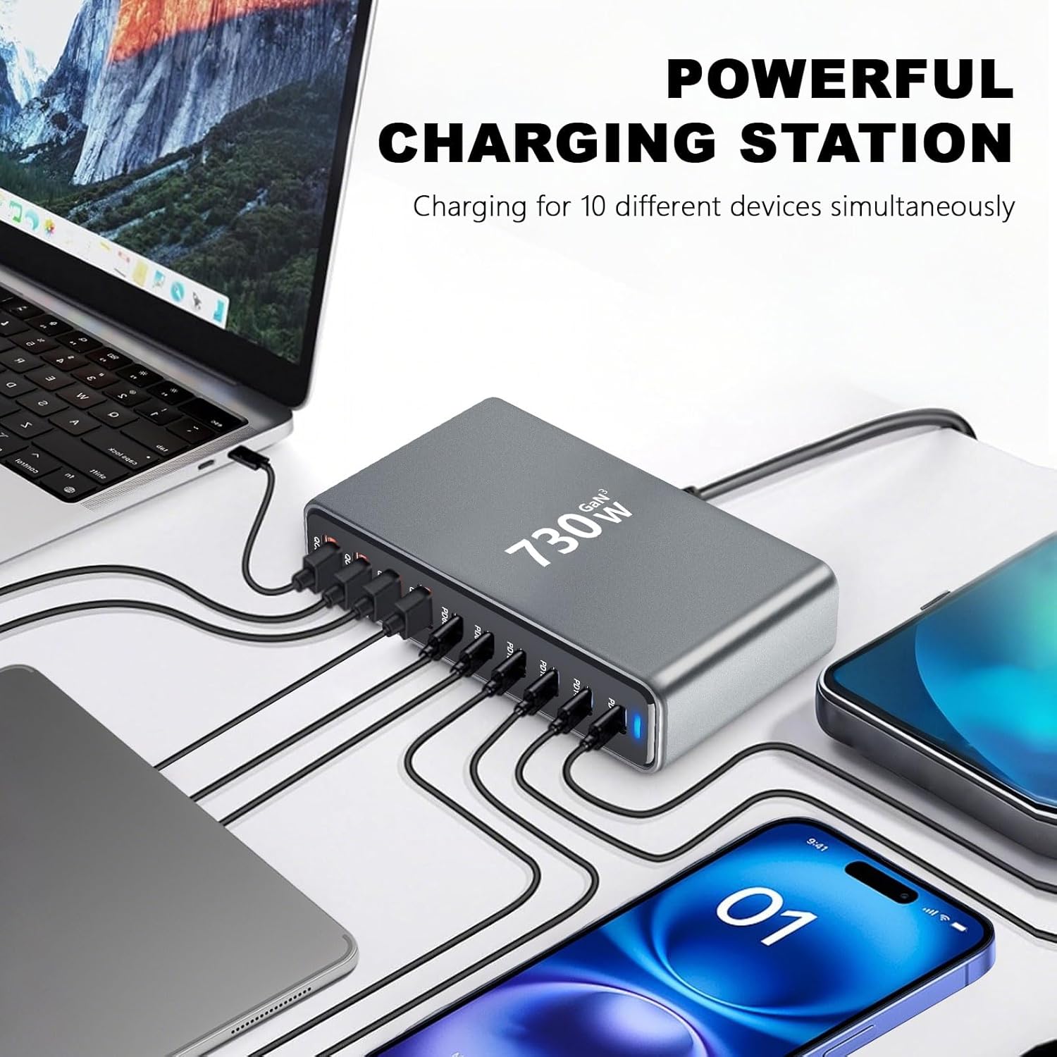 Caricatore USB Multiplo 730W 10 Porte Ricarica Rapida - immagine 3