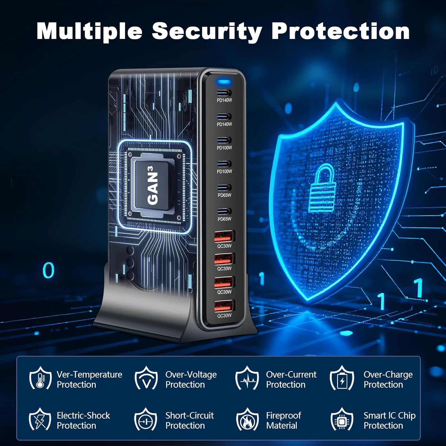 Caricatore USB Multiplo 730W 10 Porte Ricarica Rapida - immagine 6