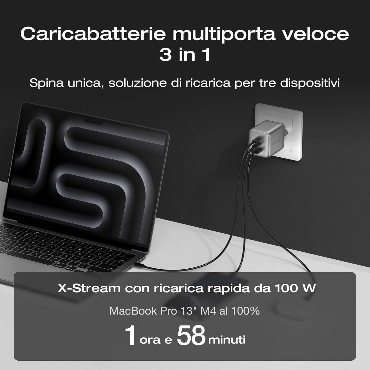 Caricatore EcoFlow RAPID Pro (100 W, 3 porte, GaN) - immagine 3