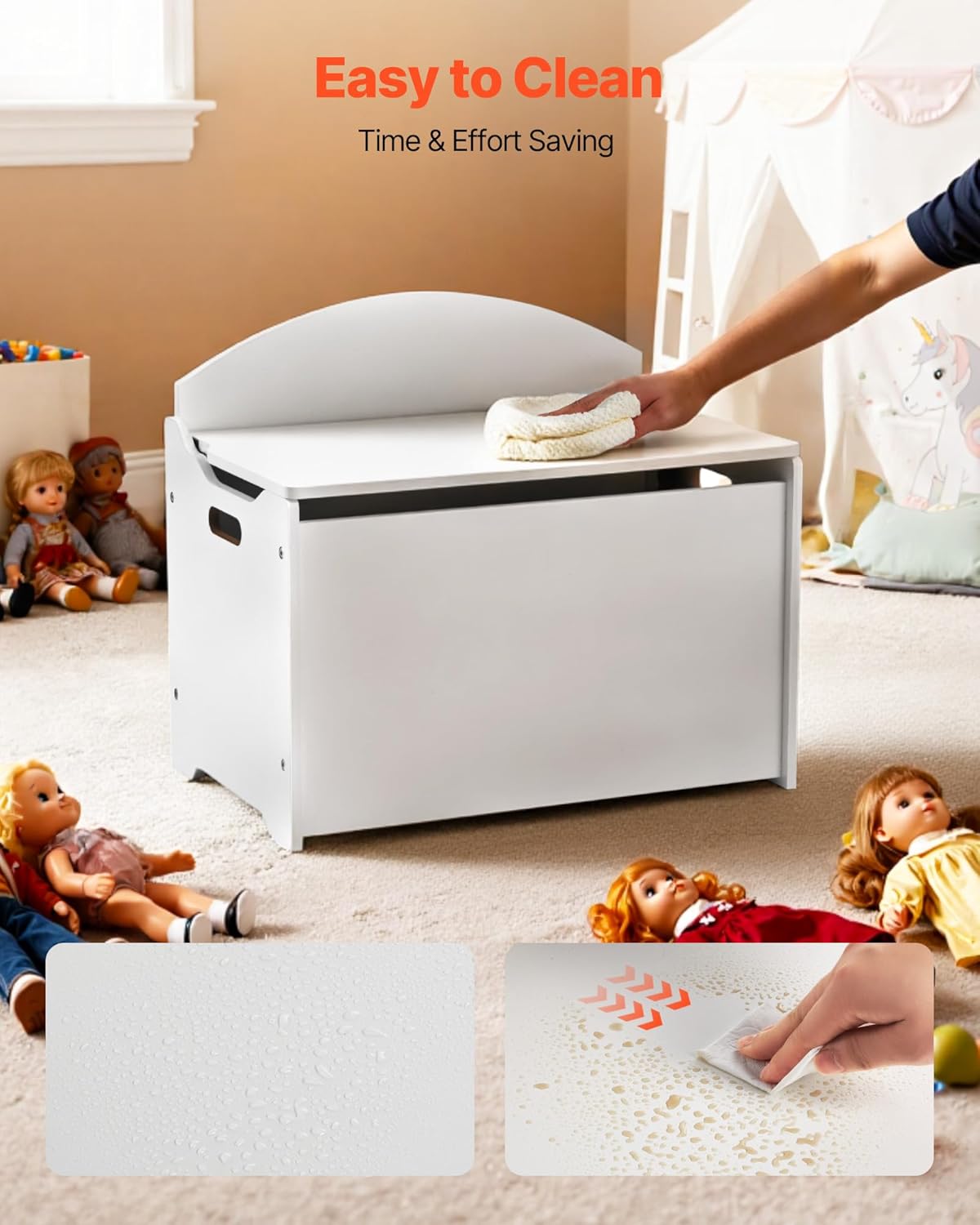 VEVOR Baule Portagiochi con Coperchio 597x368x545mm, Bianco - immagine 7