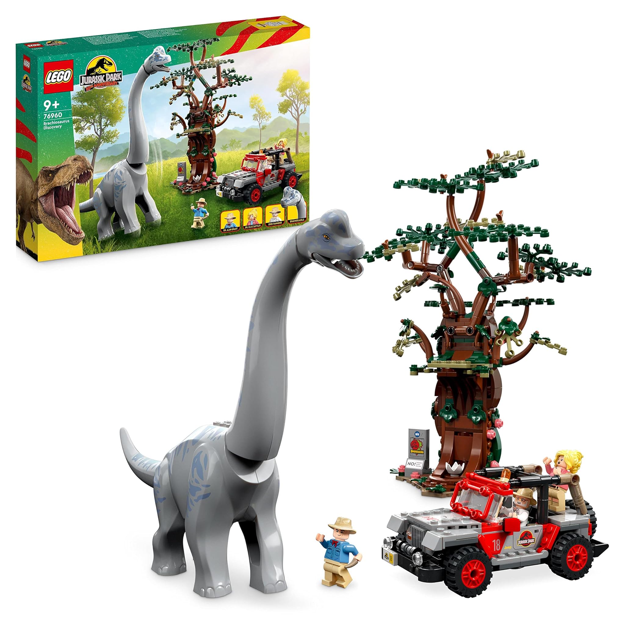 LEGO Jurassic Park La Scoperta del Brachiosauro, Set con Grande Dinosauro Giocattolo, Albero e Jeep Wrangler da Costruire, Regalo per Bambini e Bambine, Collezione 30° Anniversario 76960