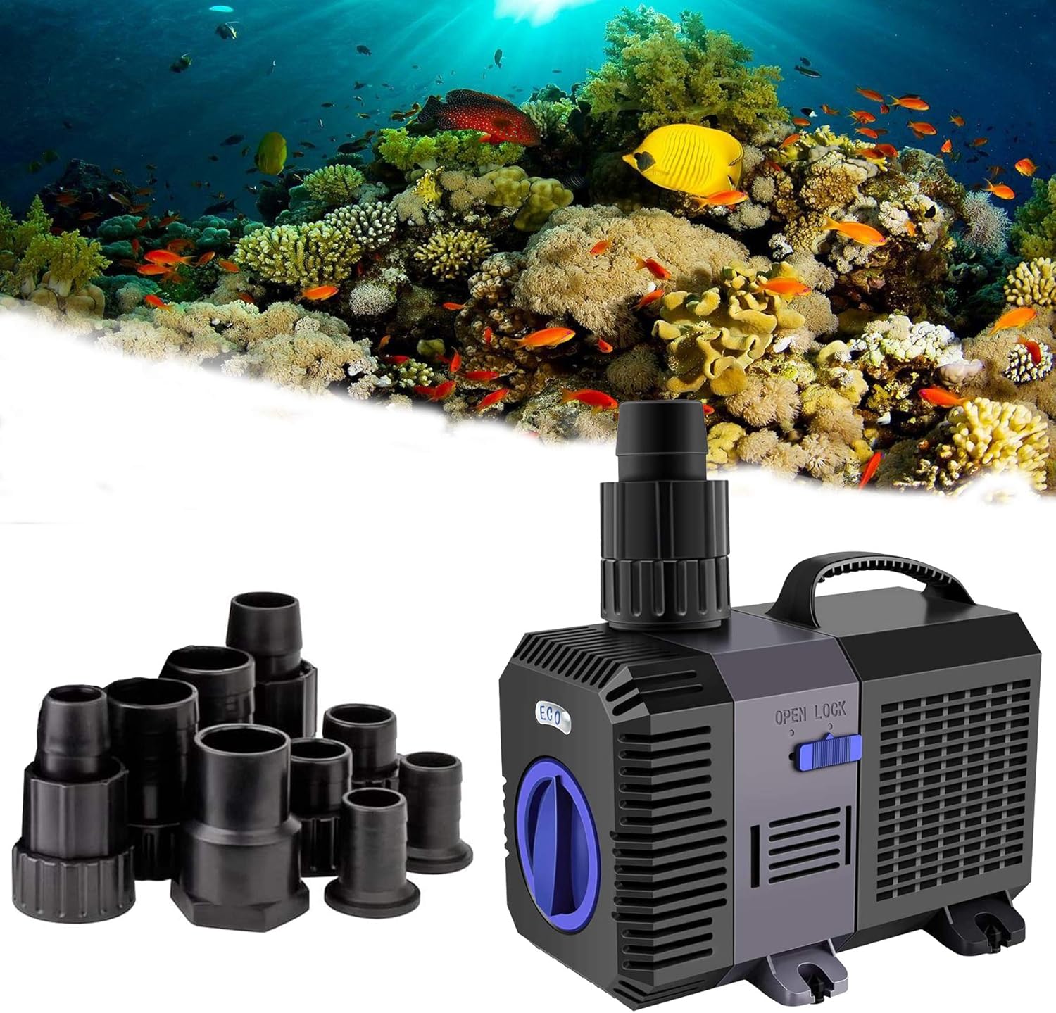 Yaobluesea Eco Pompa per Laghetto con Filtro Acqua 5200l/h
