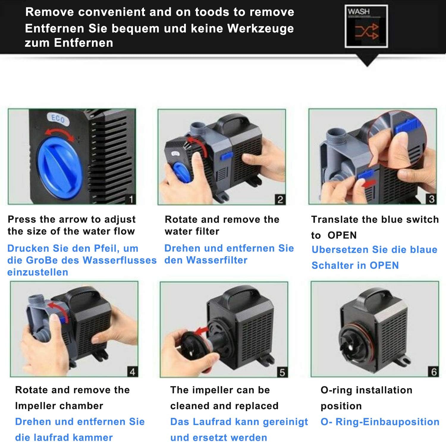 Yaobluesea Eco Pompa per Laghetto con Filtro Acqua 5200l/h - immagine 6