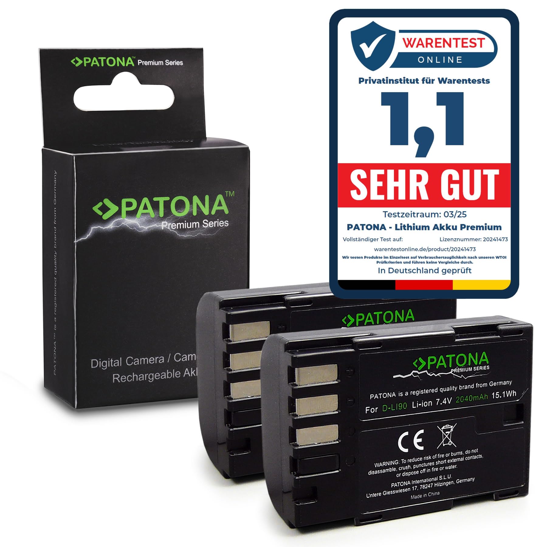 Patona 2x Batteria di ricambio D-Li90 2040mAh