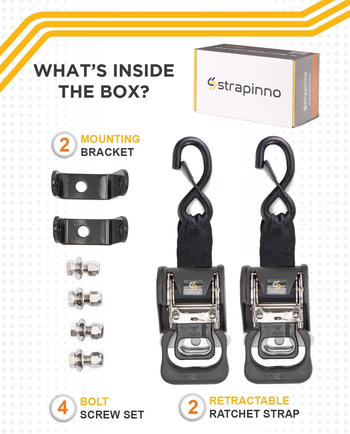 Strapinno 2 Cinghie a Cricchetto Retrattili Inox - immagine 2