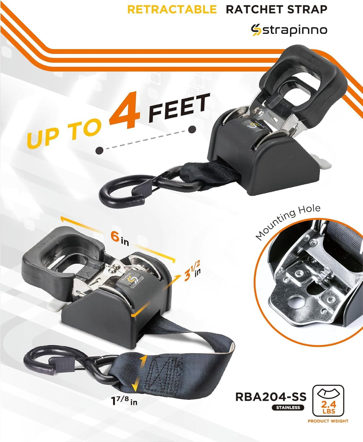 Strapinno 2 Cinghie a Cricchetto Retrattili Inox - immagine 3