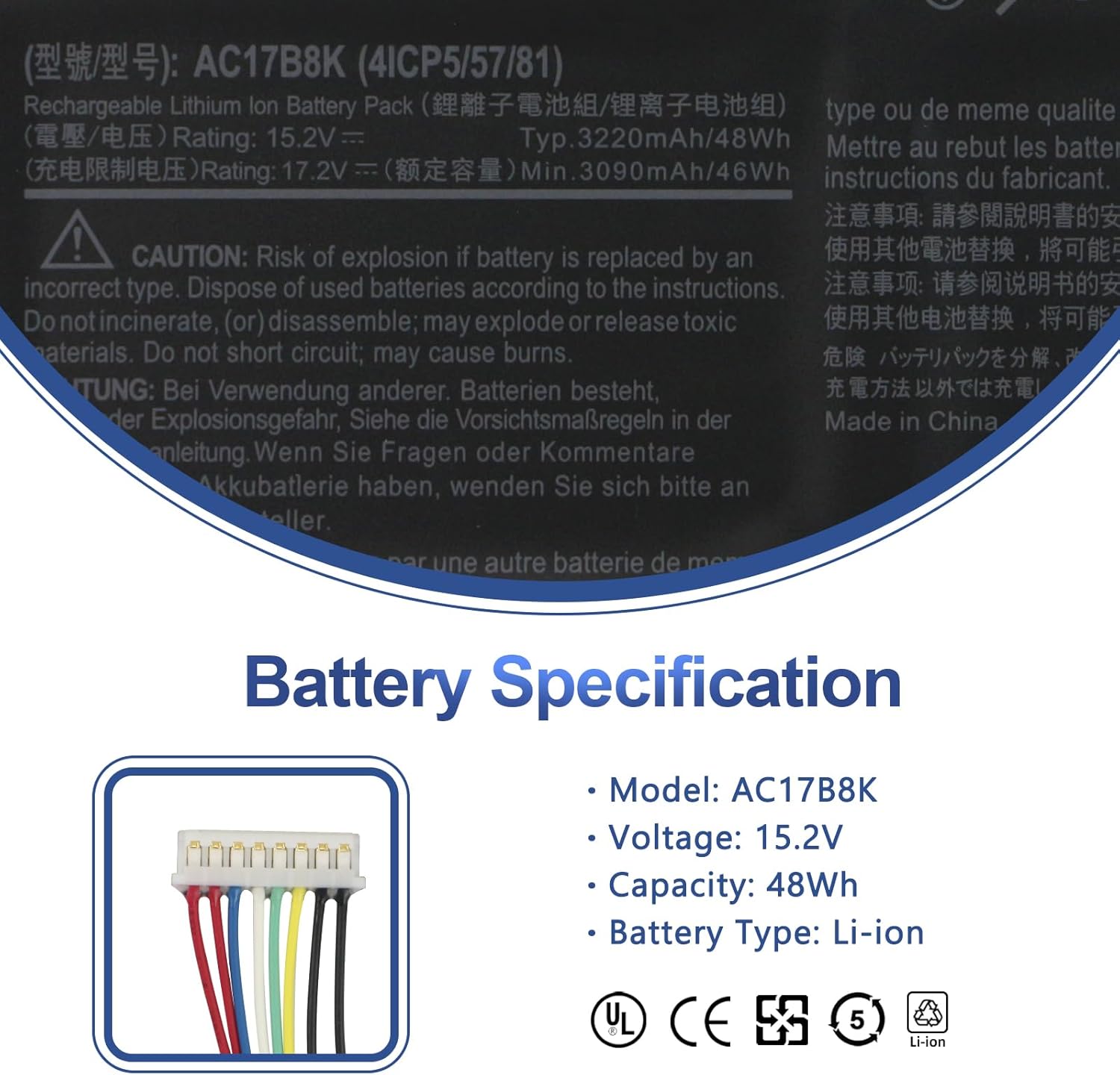 Antiee AC17B8K Batteria 48Wh per Acer Swift 3 SF315-52 - immagine 2