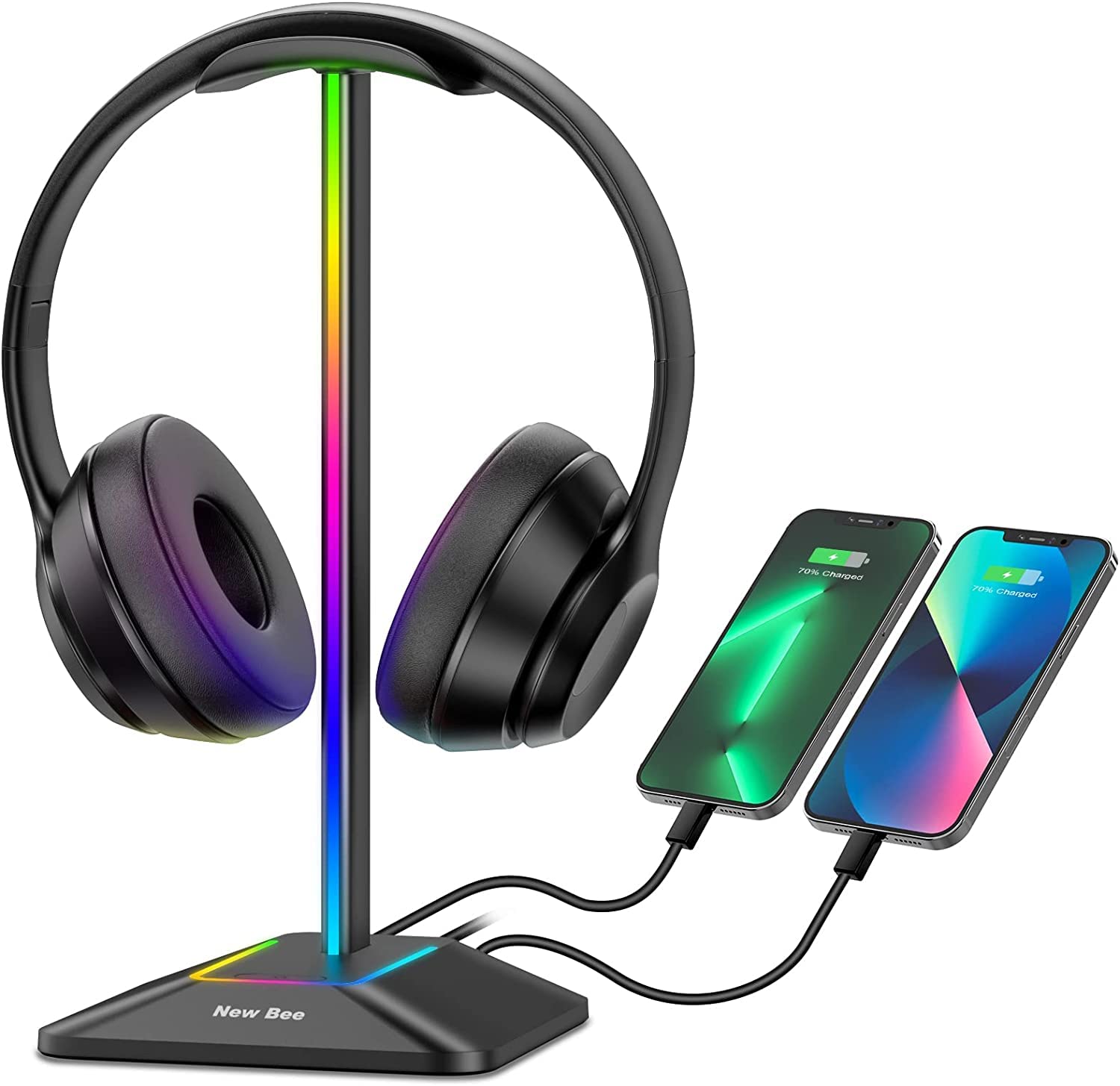 New Bee Supporto Cuffie Gaming RGB con Caricabatterie USB-C, Nero