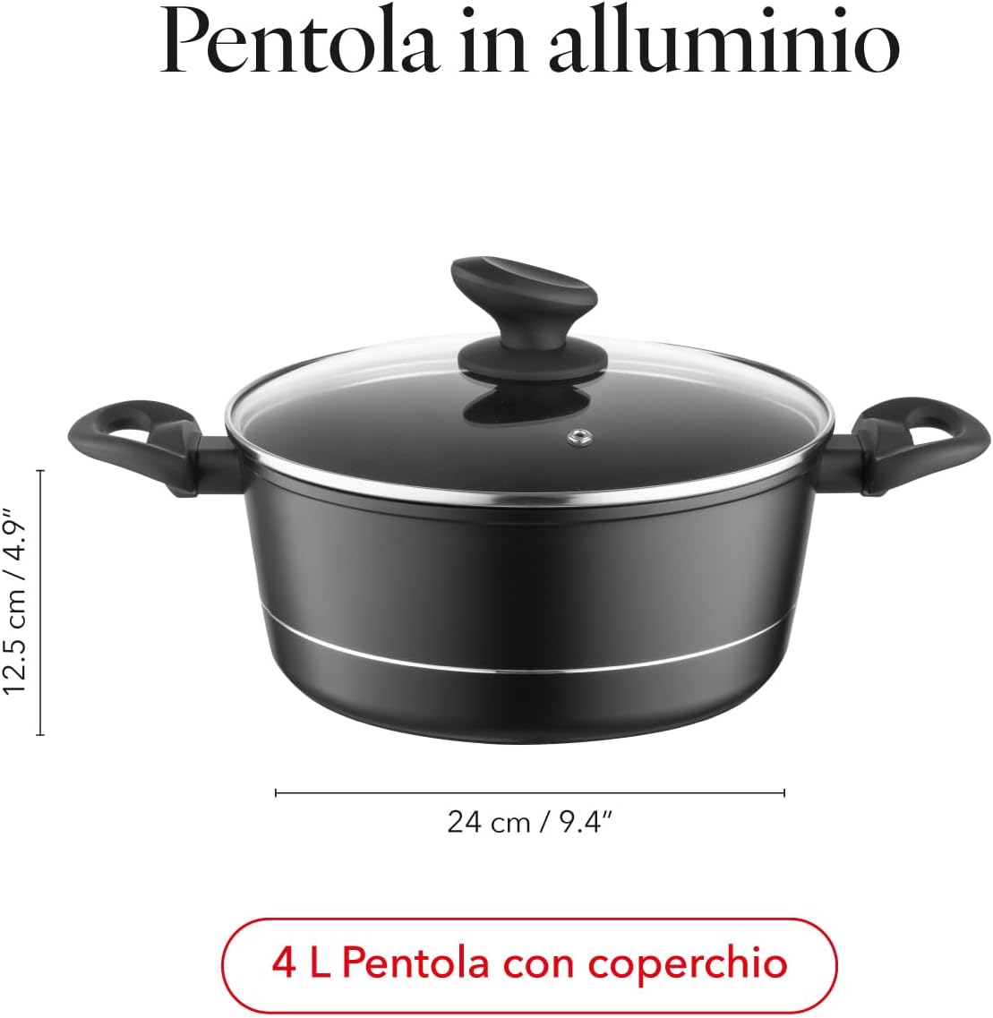 Florina Pentola Alluminio 4L 24cm, Nera - immagine 2