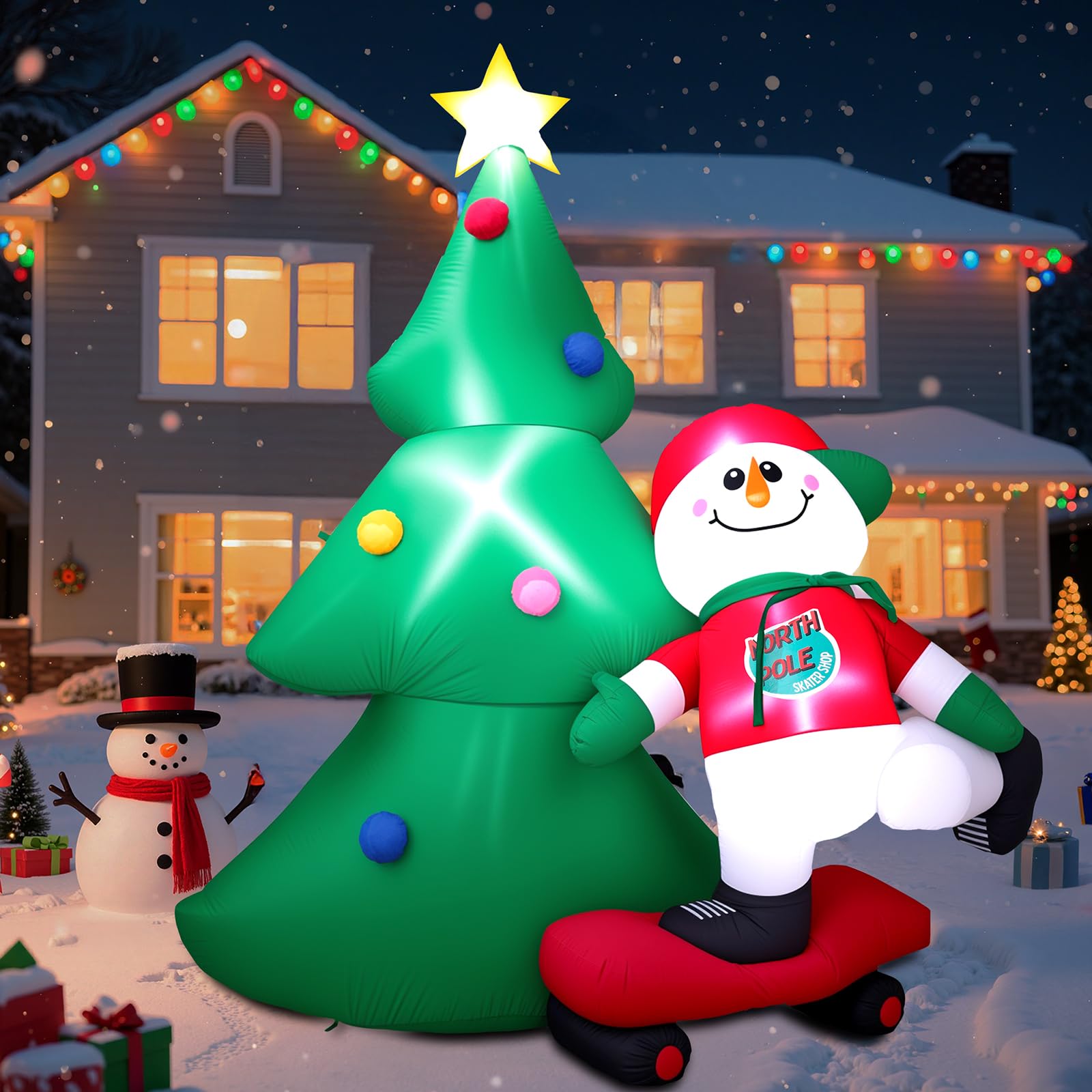 Pupazzo di Neve Gonfiabile 213cm con Snowboard