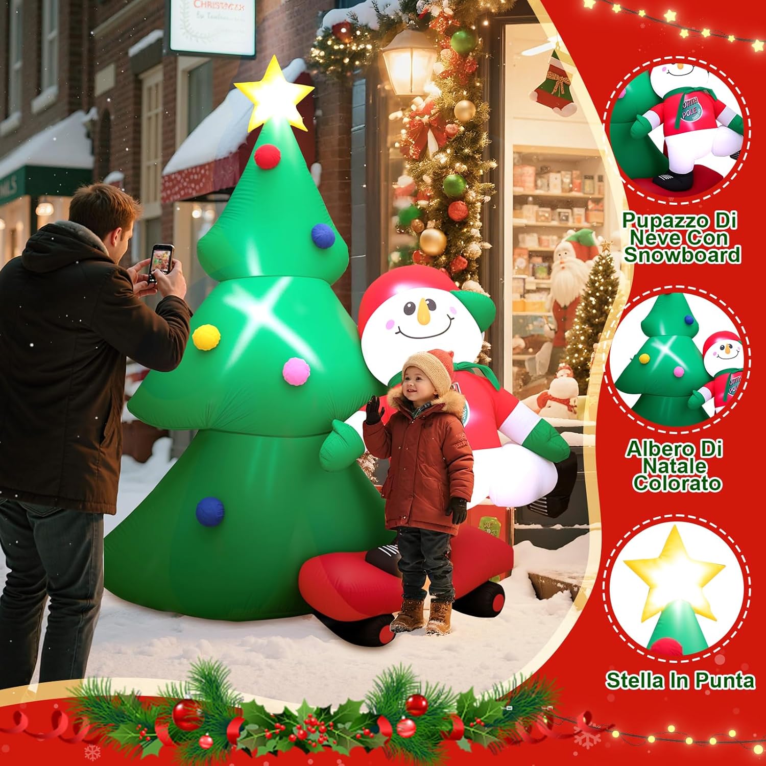 Pupazzo di Neve Gonfiabile 213cm con Snowboard - immagine 3