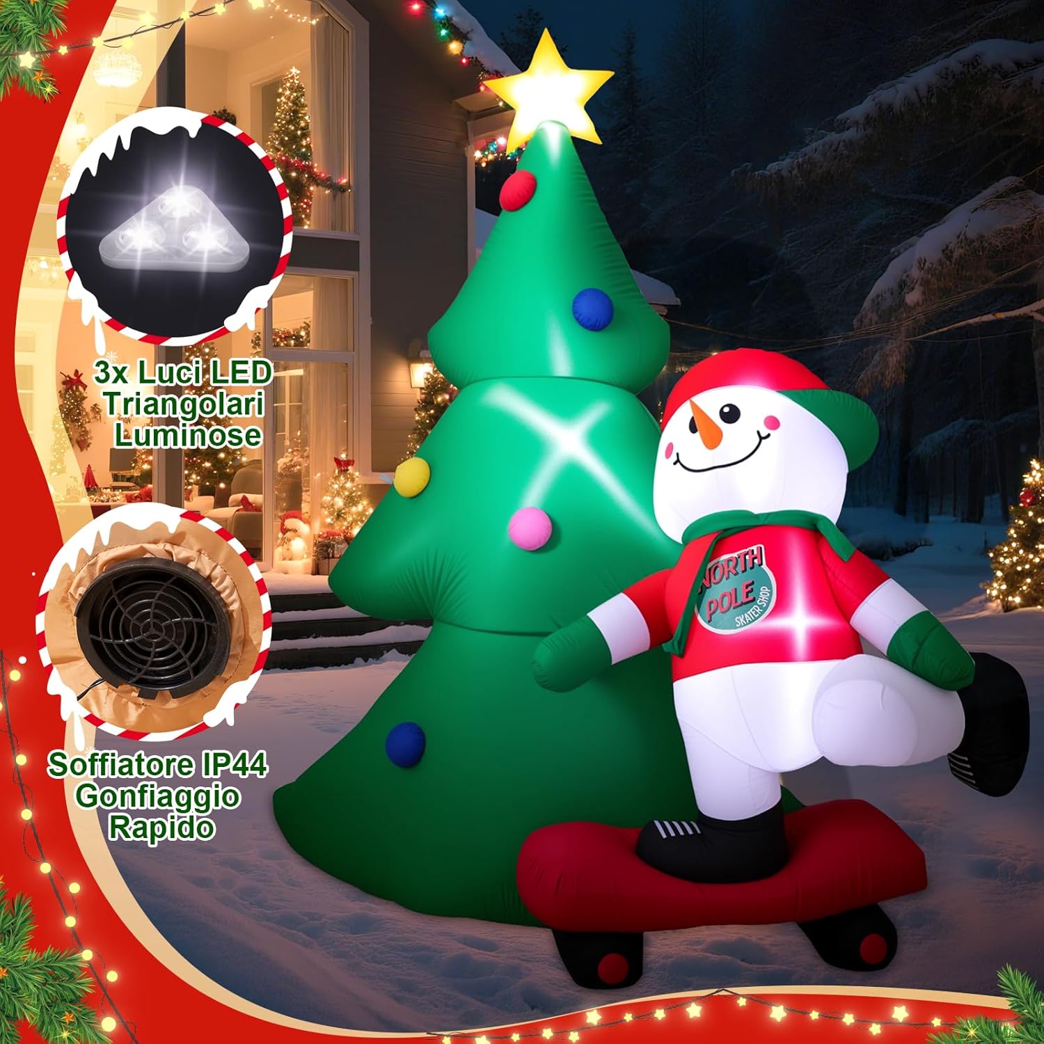 Pupazzo di Neve Gonfiabile 213cm con Snowboard - immagine 4