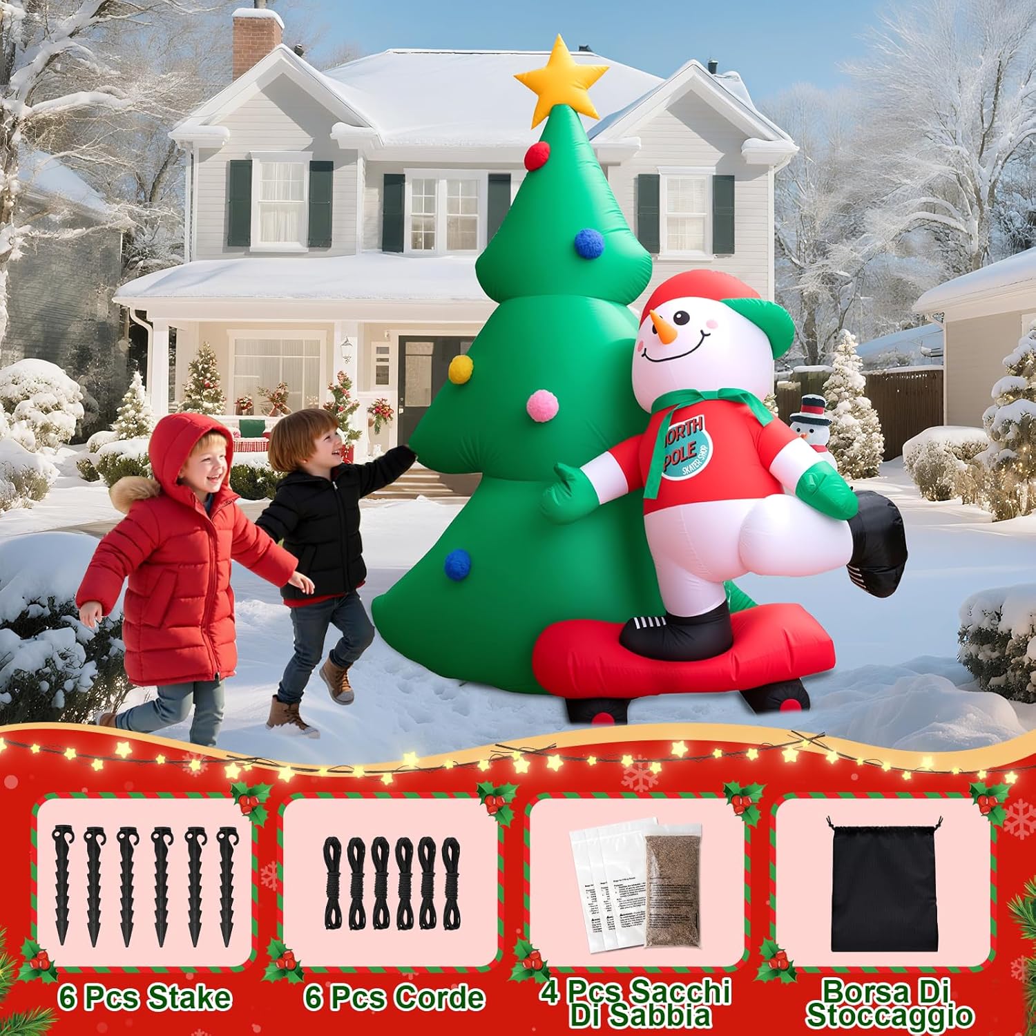 Pupazzo di Neve Gonfiabile 213cm con Snowboard - immagine 5