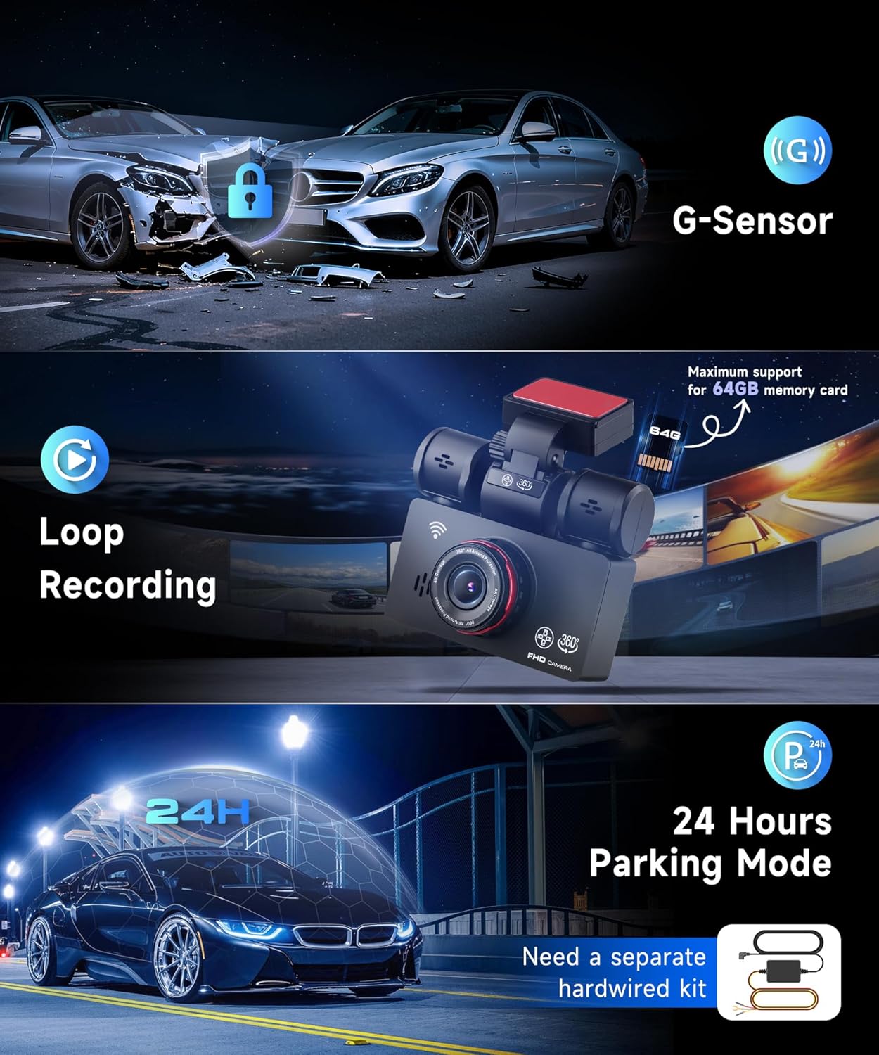 Dashcam Auto Anteriore e Posteriore 2K con WiFi - immagine 4