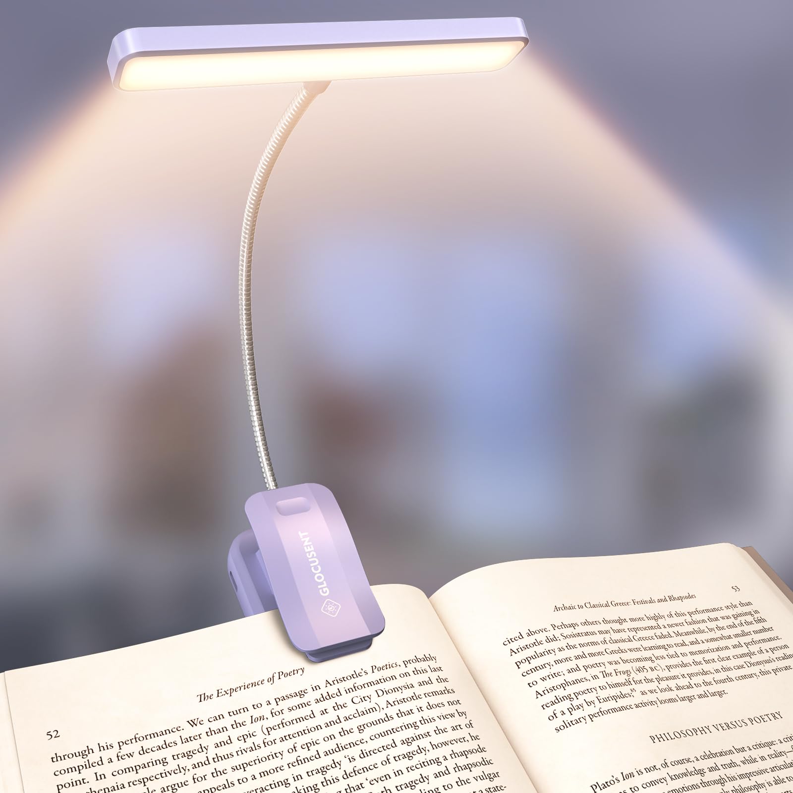 Glocusent Luce da Lettura 26 LED USB-C Ricaricabile, Viola