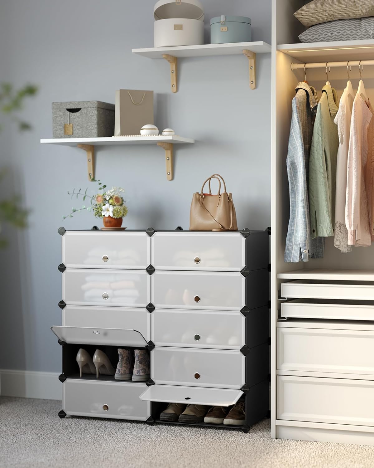 Songmics Scarpiera 10 Scomparti in Plastica, Nero - immagine 2