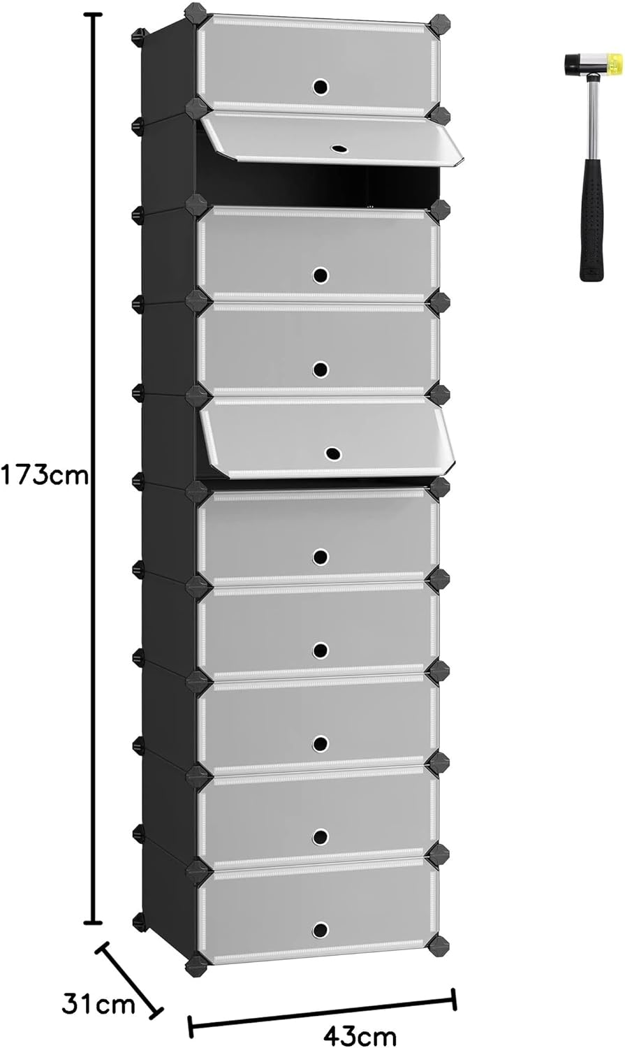 Songmics Scarpiera 10 Scomparti in Plastica, Nero - immagine 3