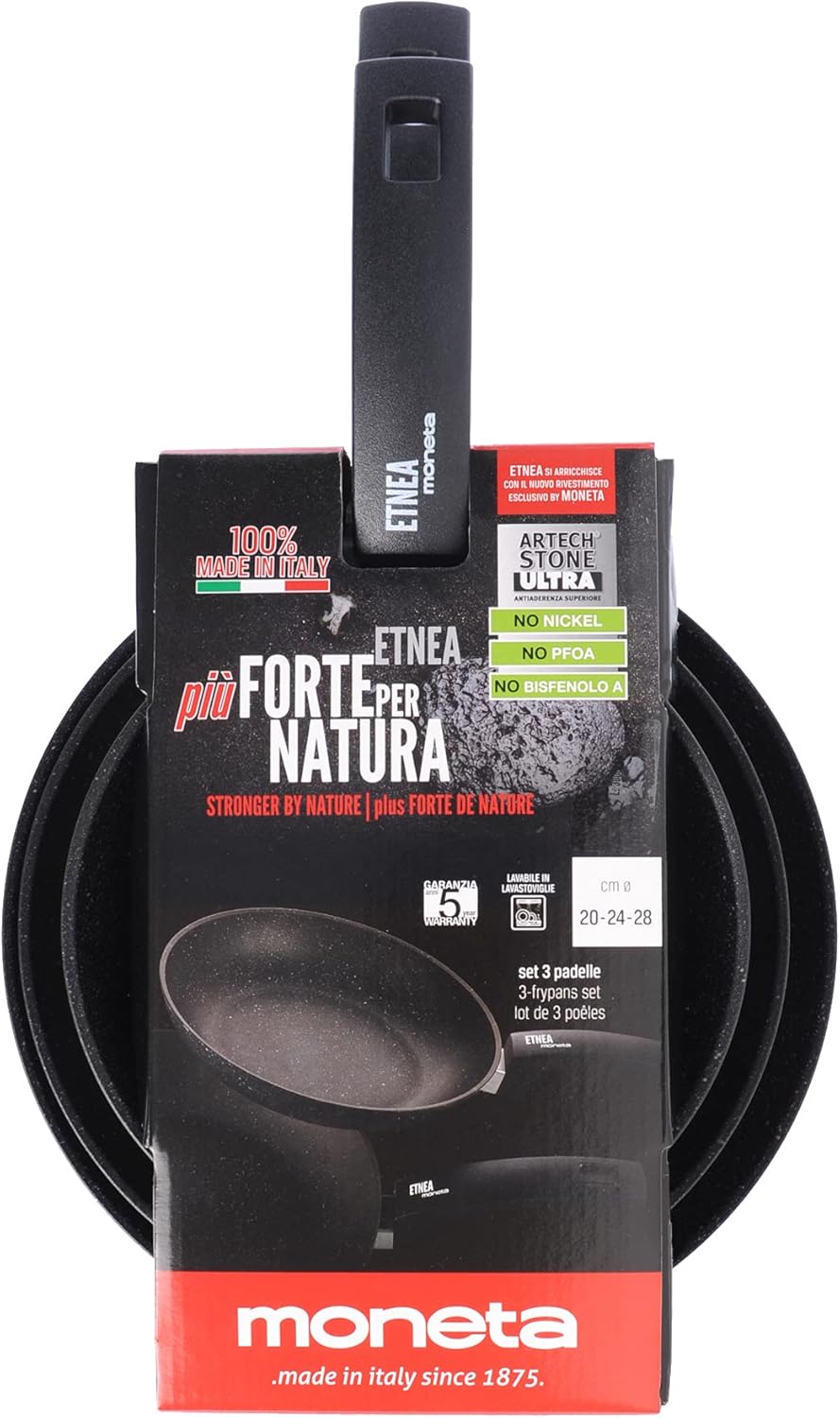 Moneta Etnea Set 3 Padelle Antiaderenti, Nero - immagine 4