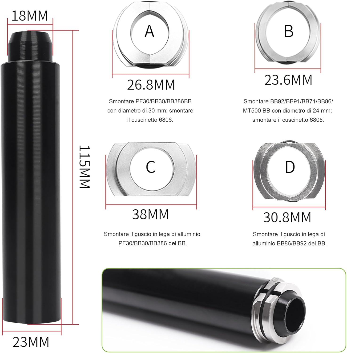 Mimoke Kit Inferiore Bicicletta per Supporto BB - immagine 3