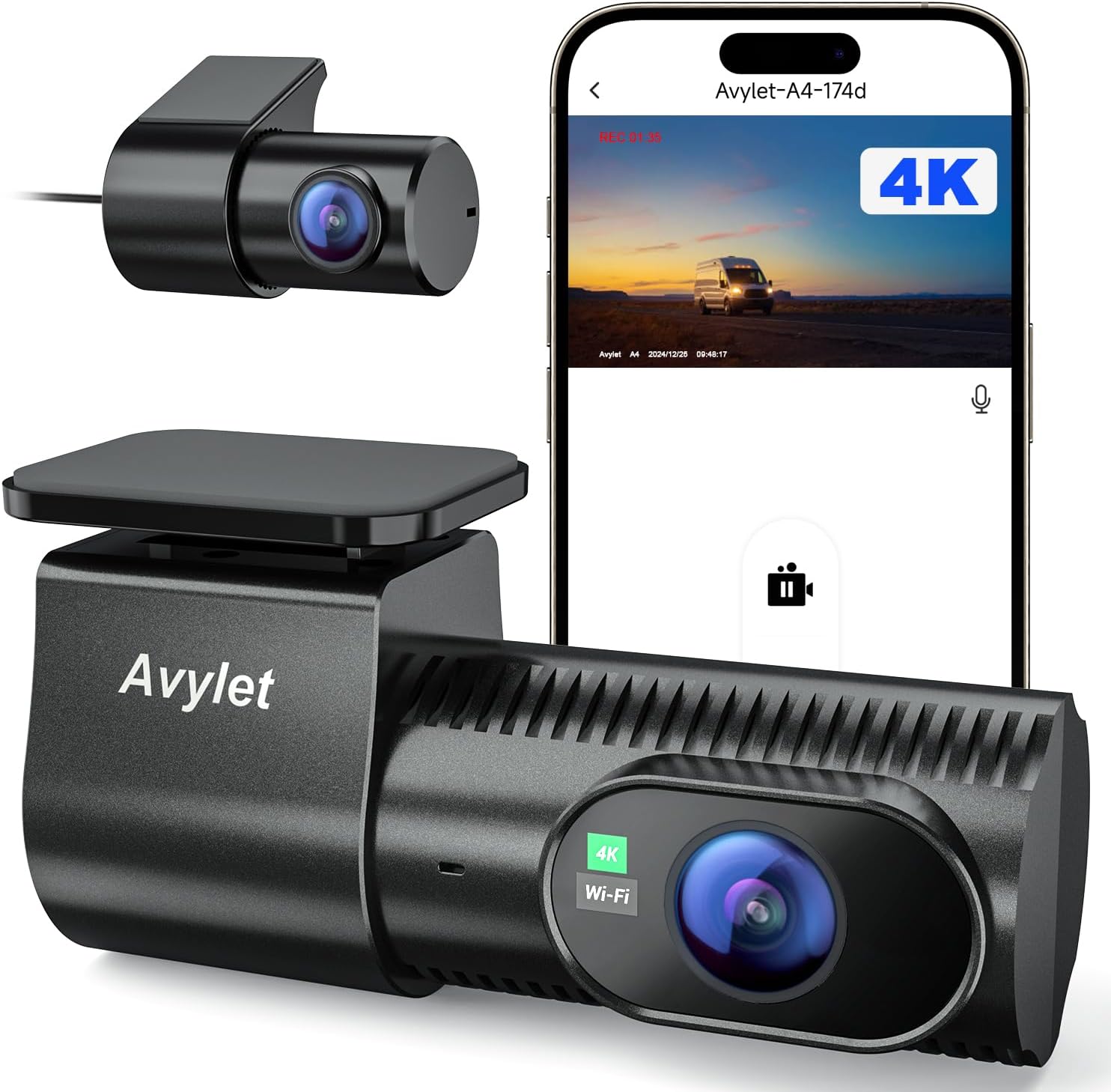 Dash Cam Auto 4K+1080P Doppia Telecamera 170°+150° - immagine 1