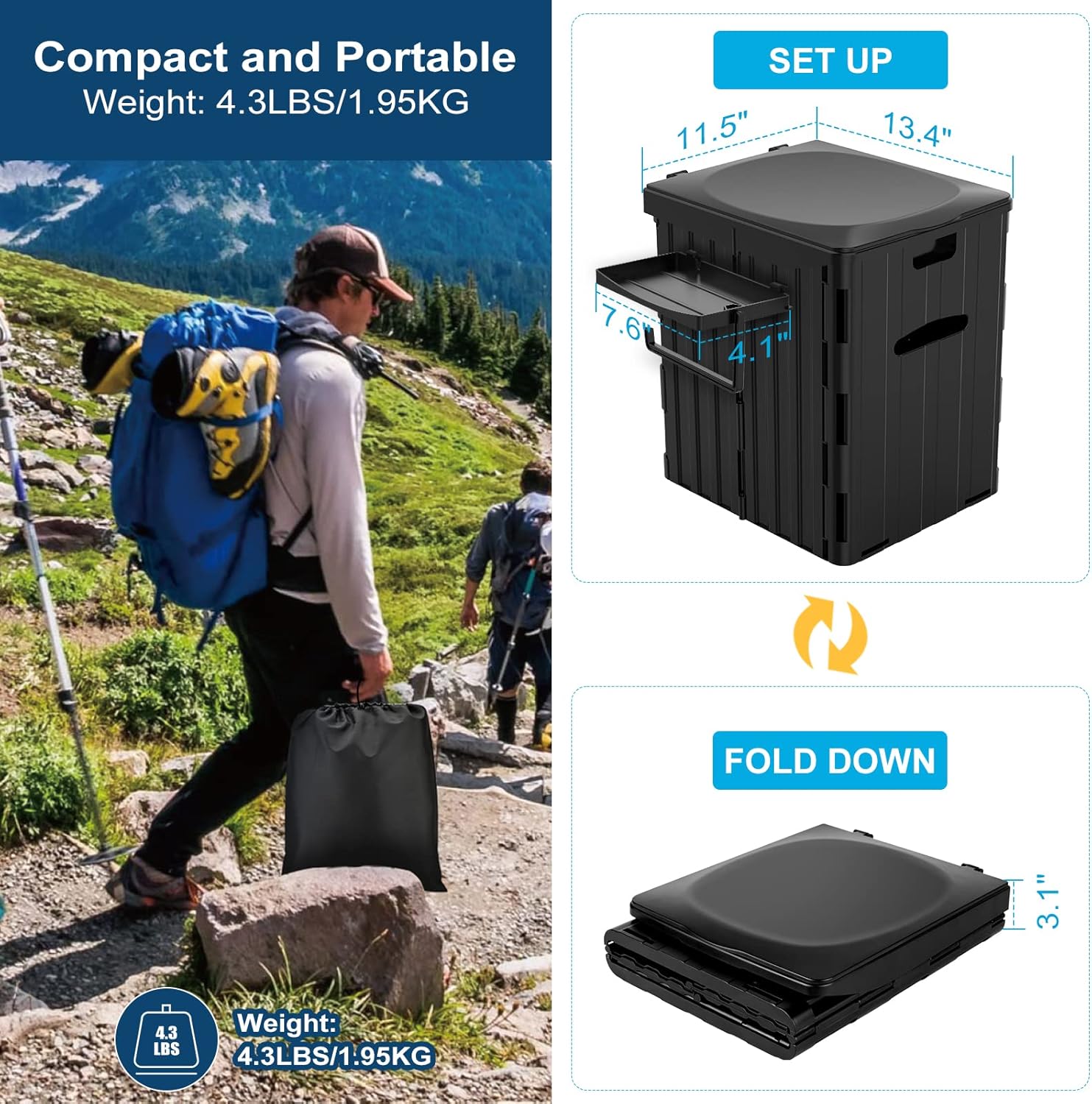 Wadeo WC Portatile Extra-Large per Adulti, Nero - immagine 5