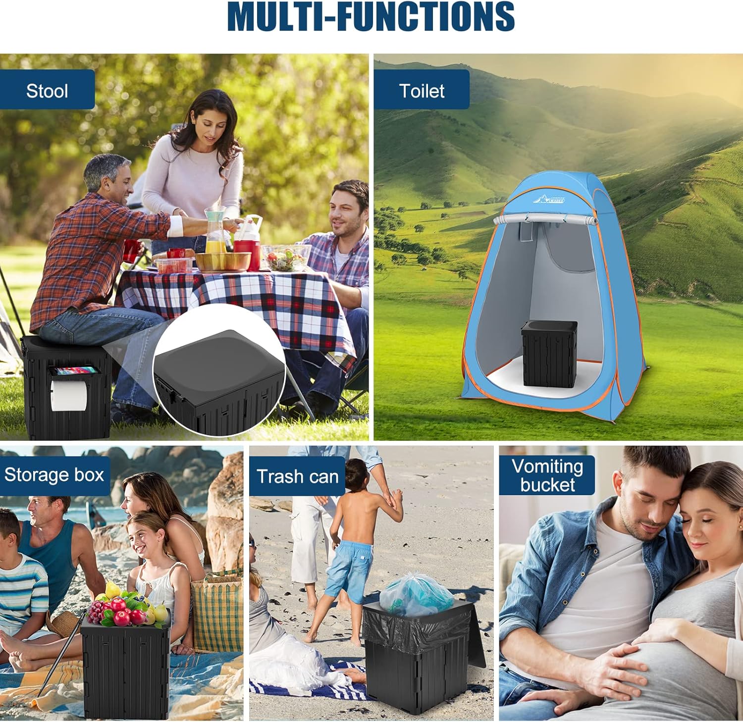 Wadeo WC Portatile Extra-Large per Adulti, Nero - immagine 7