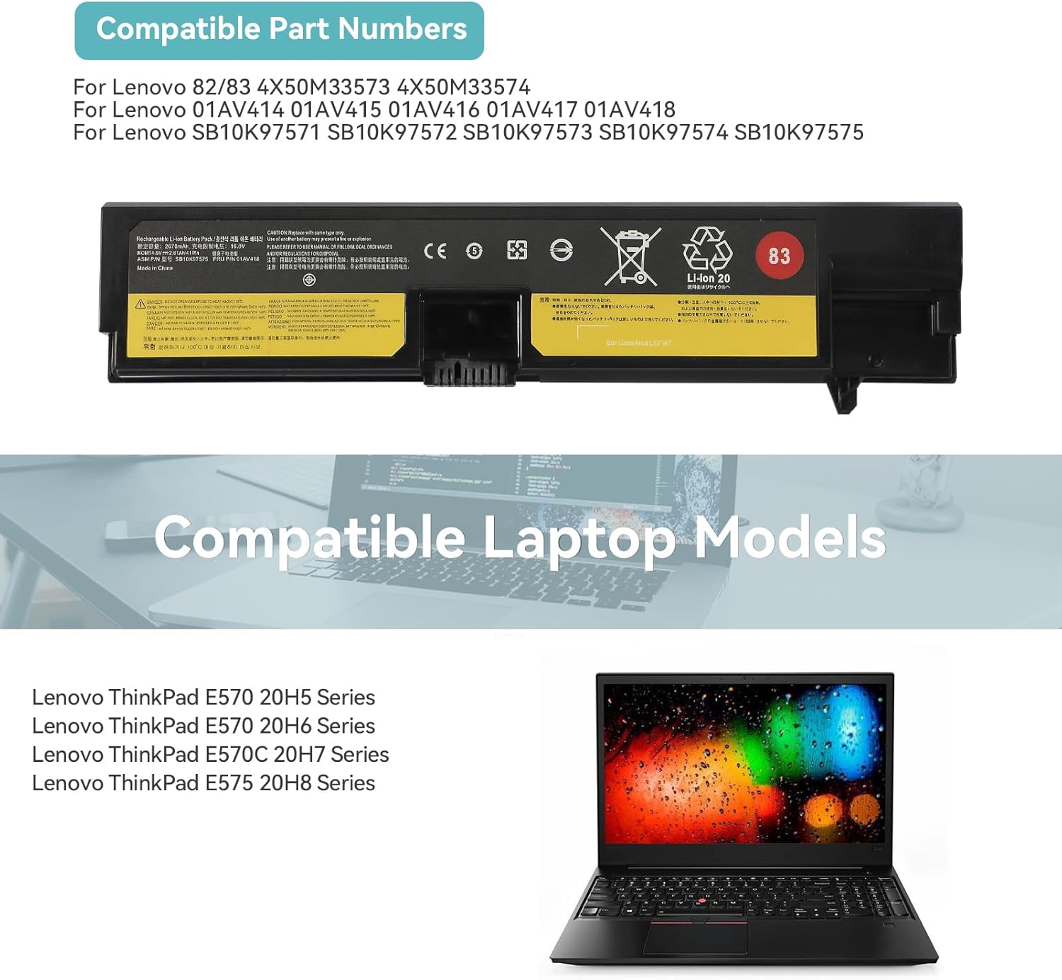 K Kyuer Batteria 41Wh per Lenovo ThinkPad E570 E570C E575 - immagine 3