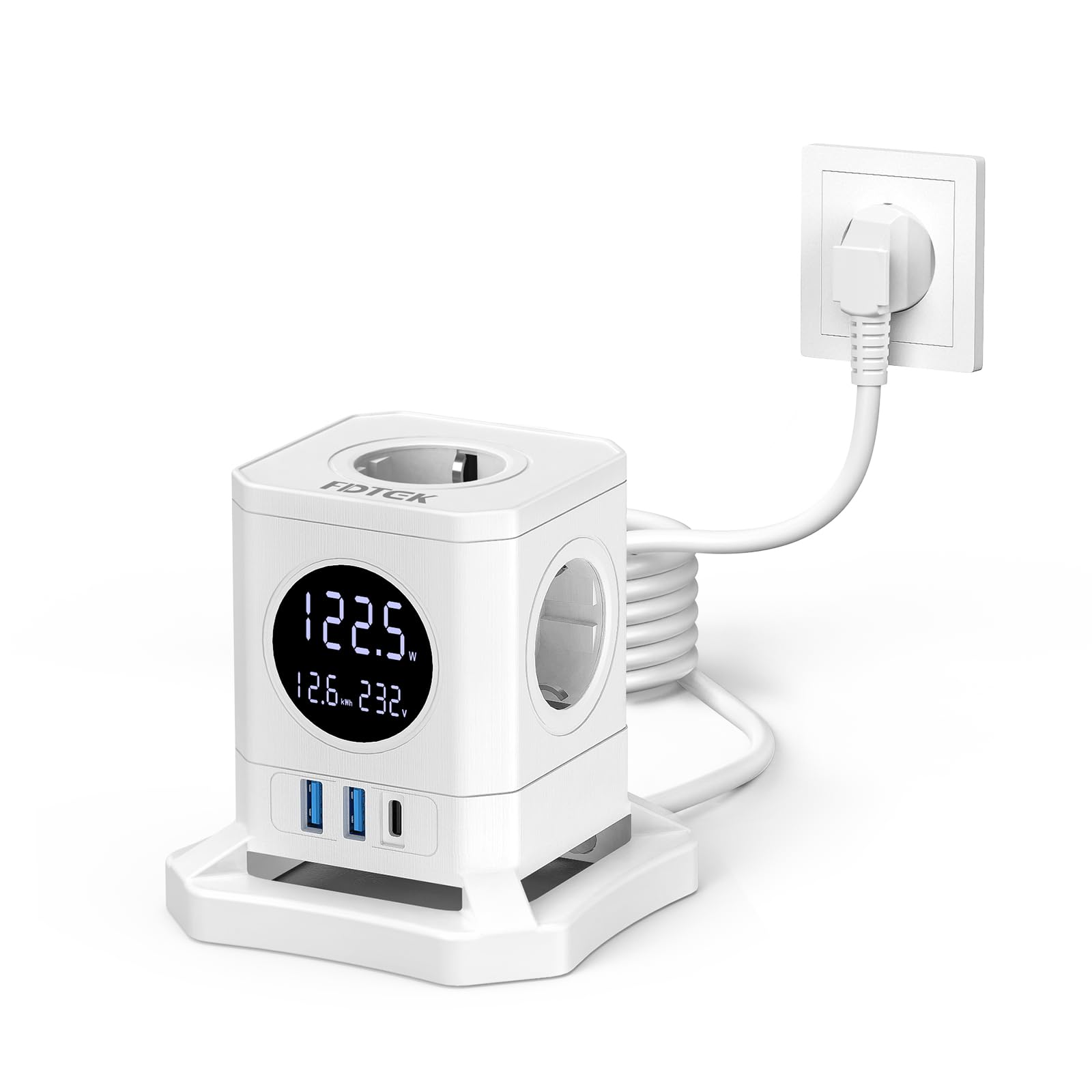 Fdtek Multipresa 4000W con Visualizzazione Potenza, Bianco