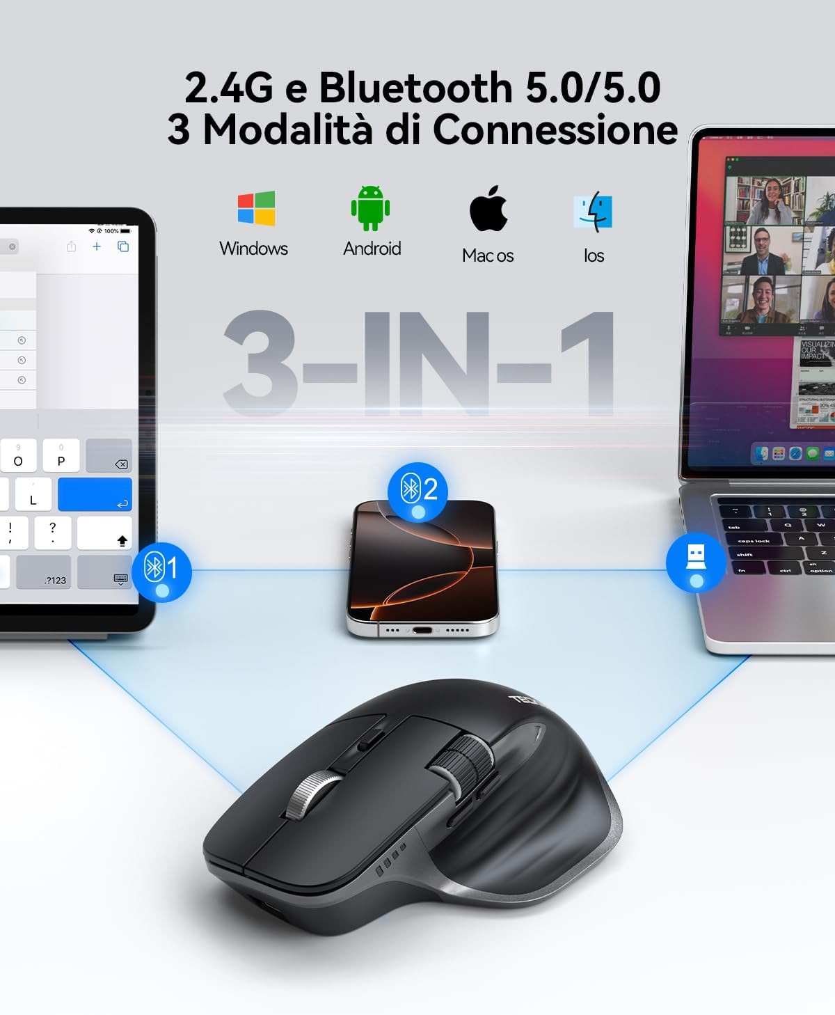 Tecknet Mouse Wireless Bluetooth 4800 DPI, Nero - immagine 2