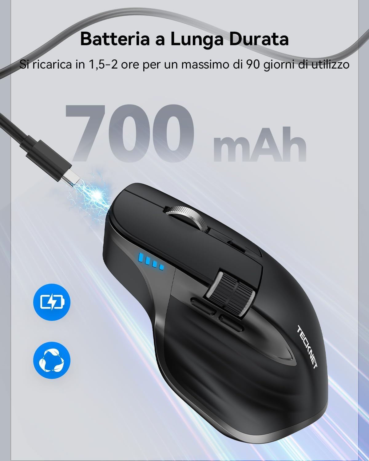 Tecknet Mouse Wireless Bluetooth 4800 DPI, Nero - immagine 4