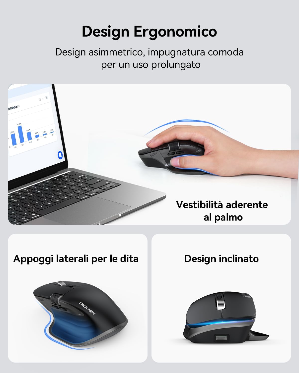 Tecknet Mouse Wireless Bluetooth 4800 DPI, Nero - immagine 5