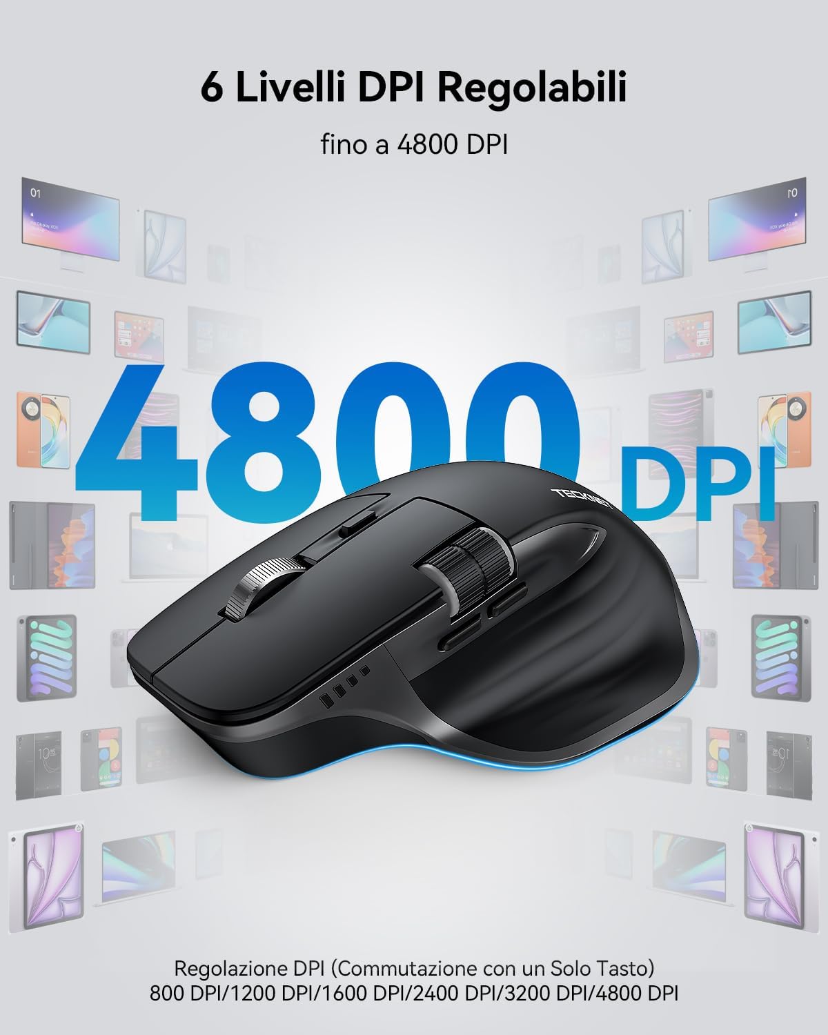 Tecknet Mouse Wireless Bluetooth 4800 DPI, Nero - immagine 6