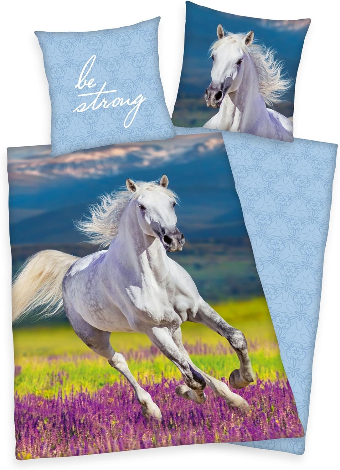 Herding - Biancheria da letto con cavallo bianco, 135 x 200 cm, 80 x 80 cm