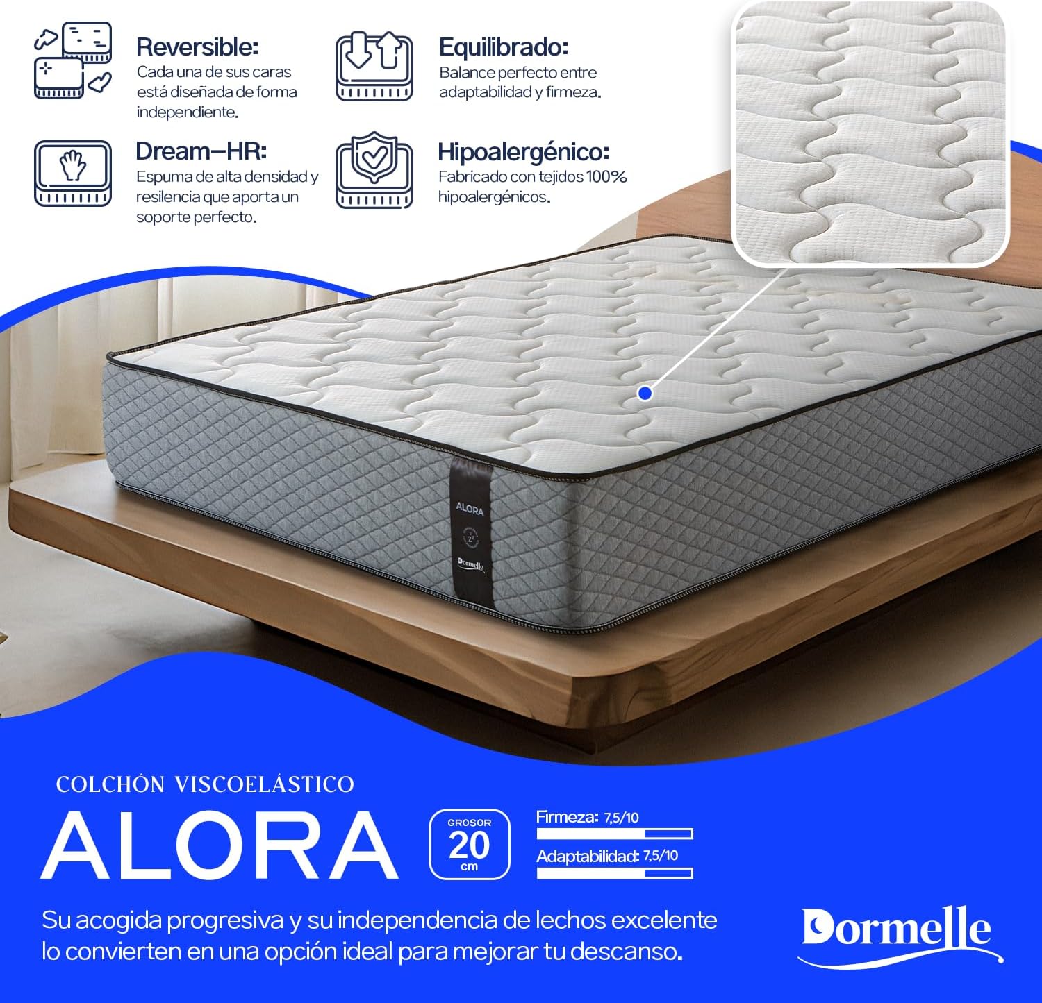 Materasso Viscoelastico Alora 67 x 200 cm, Altezza 20 cm - immagine 6