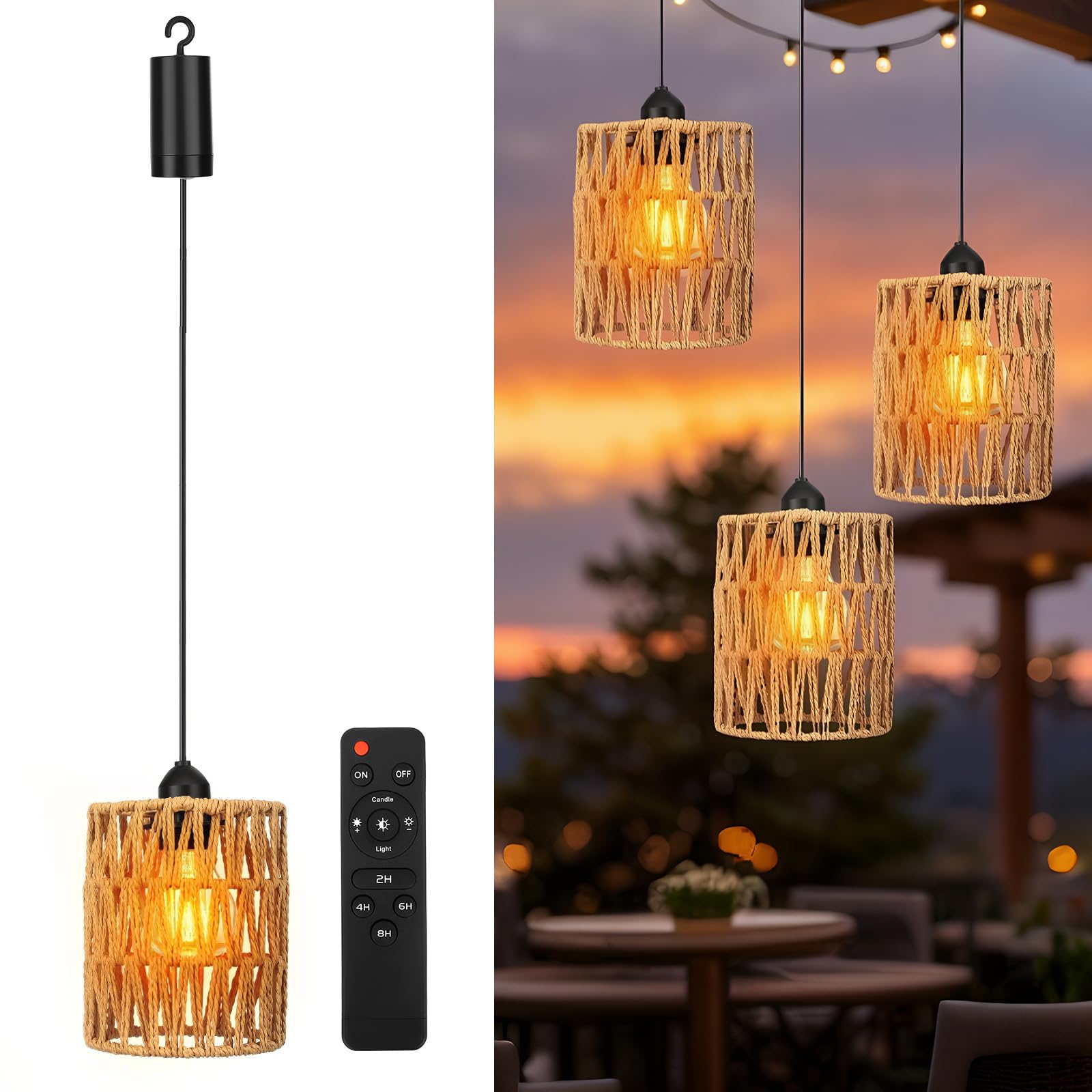 Lampadario in rattan 3 pezzi